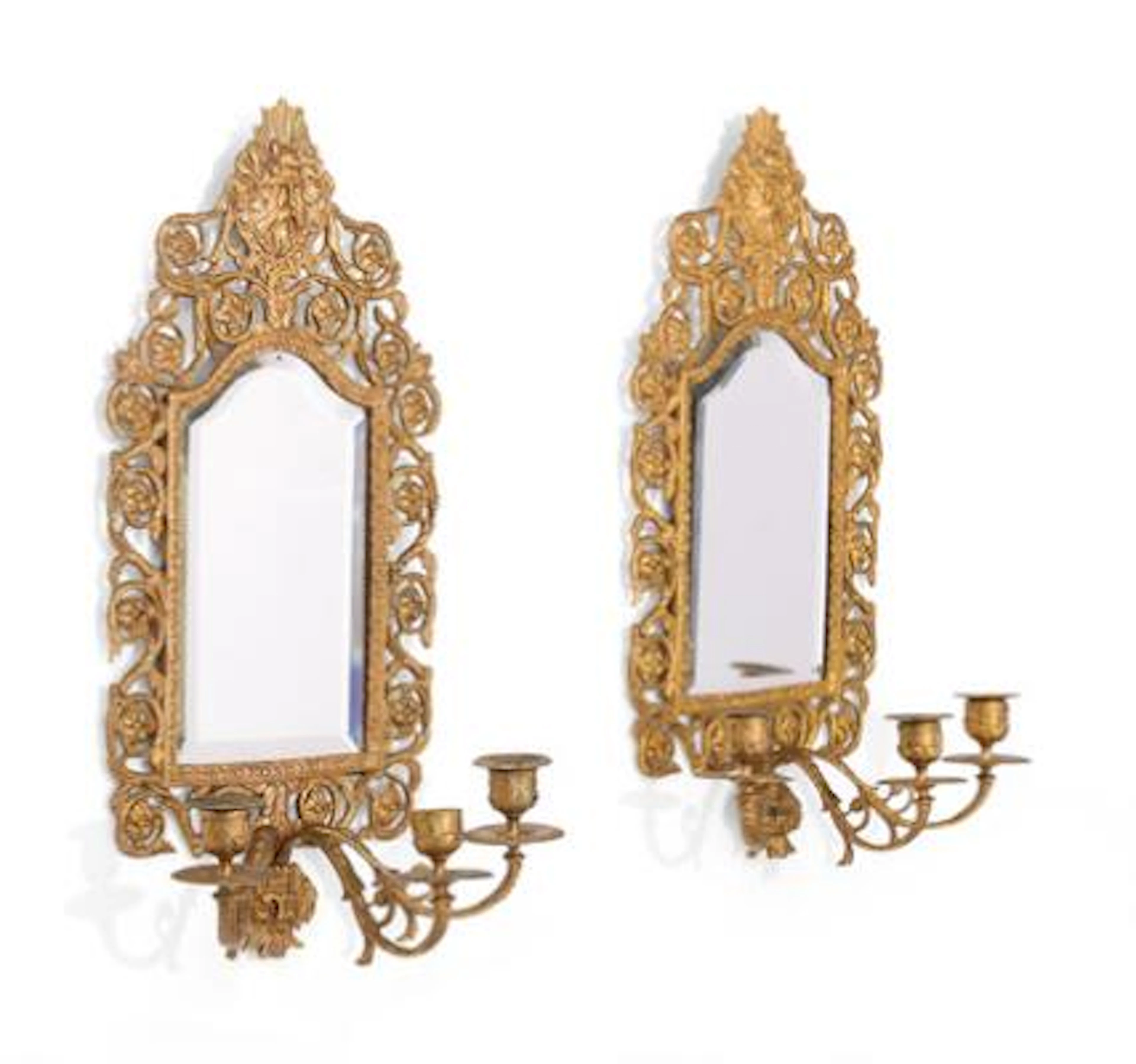 A pair of historicist gilt bronze mirror sconces from Charlottenlund