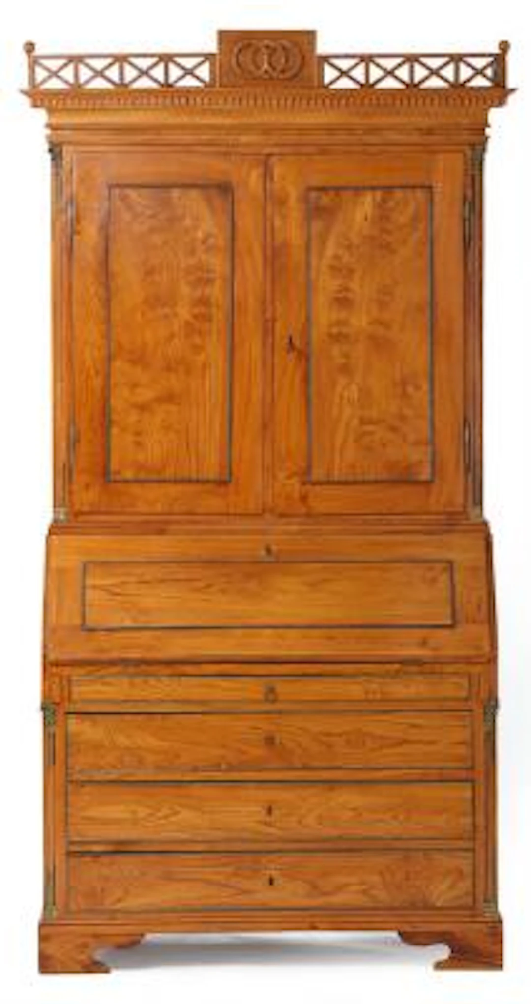 A Danish Louis XVI elmwood bureau cabinet. Southern Jutland, late
