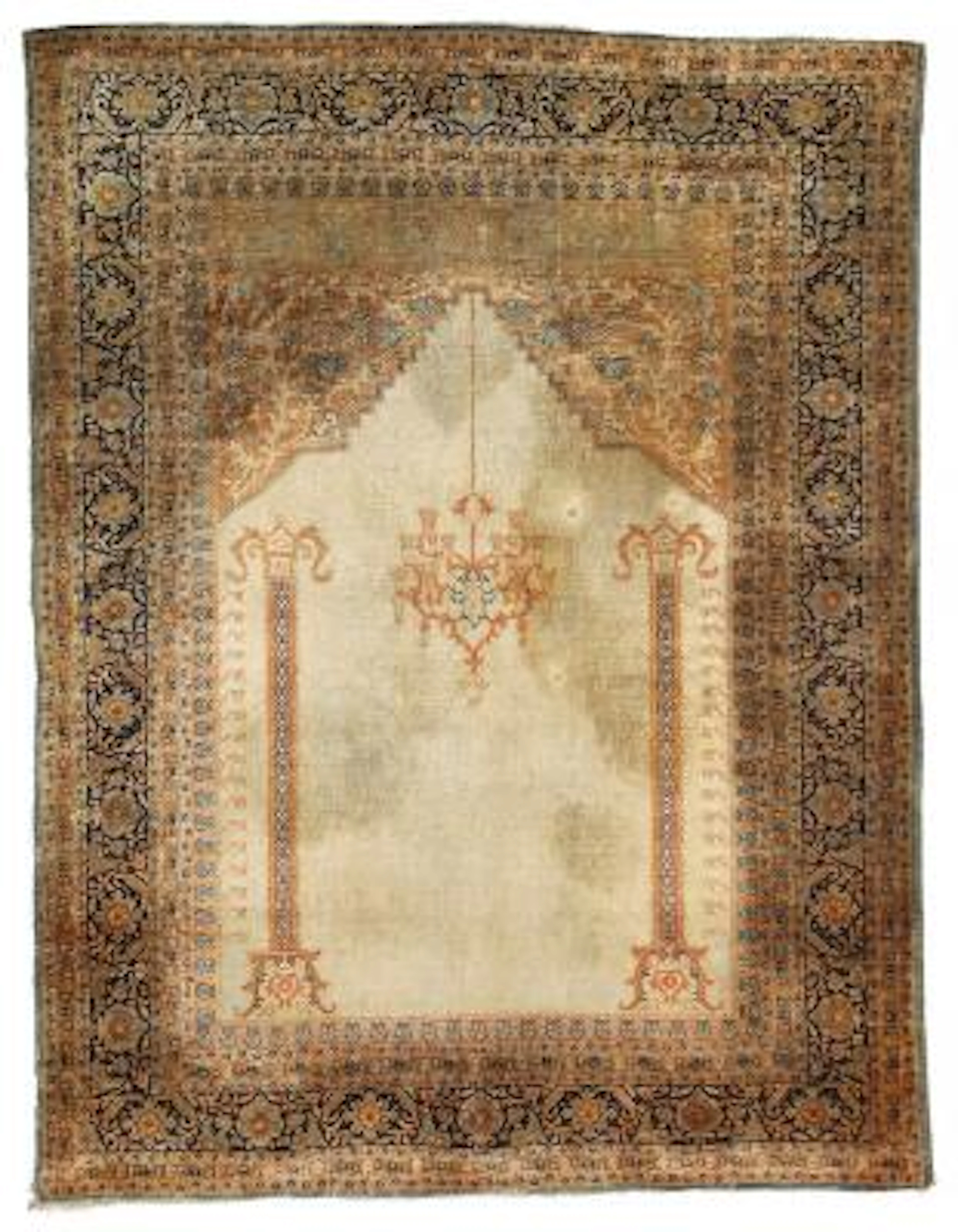 A full silk Tabriz rug, Persia. Arch design with columns and hanging