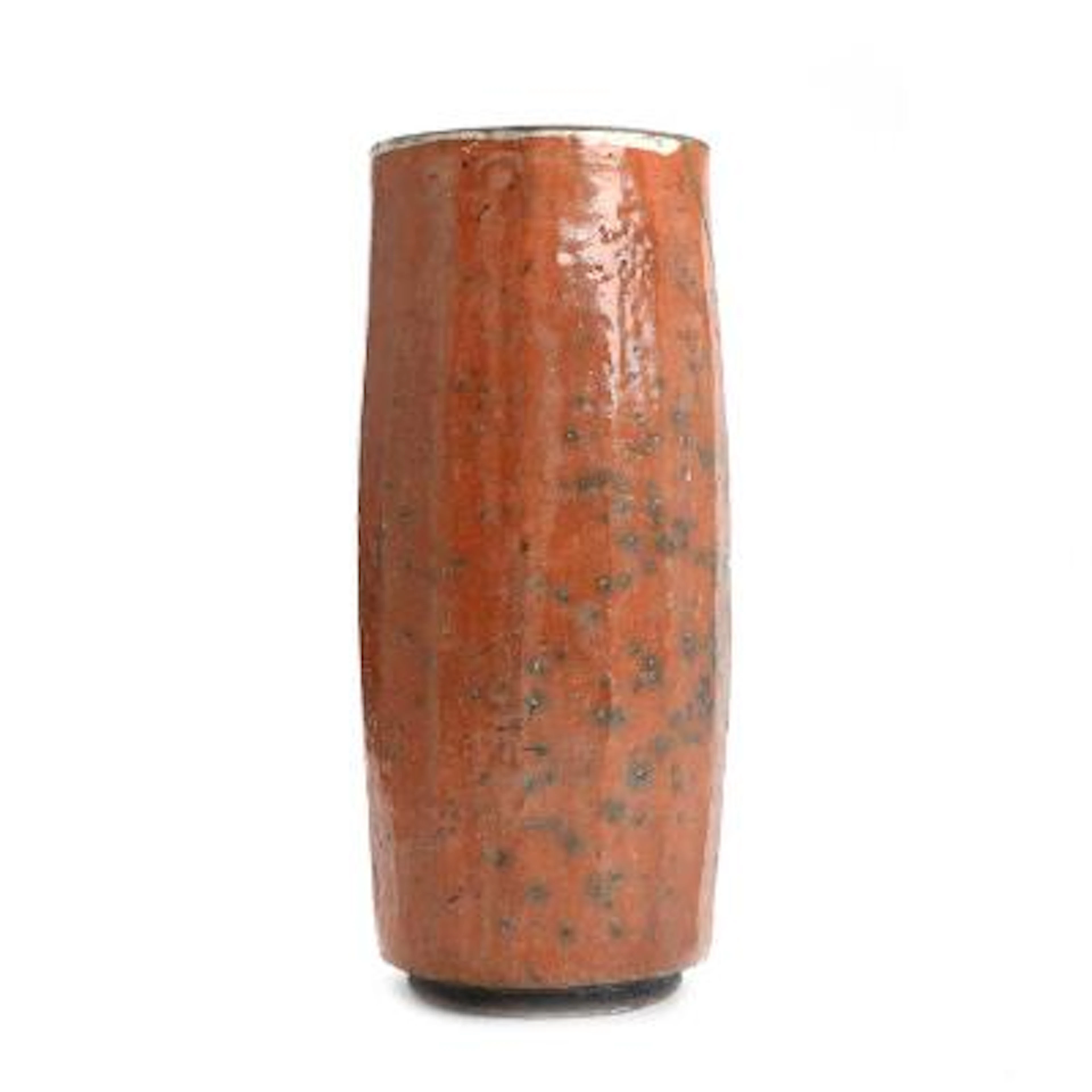 Inger Rokkjær: A raku-fire earthenware vase. Decorated with rust red