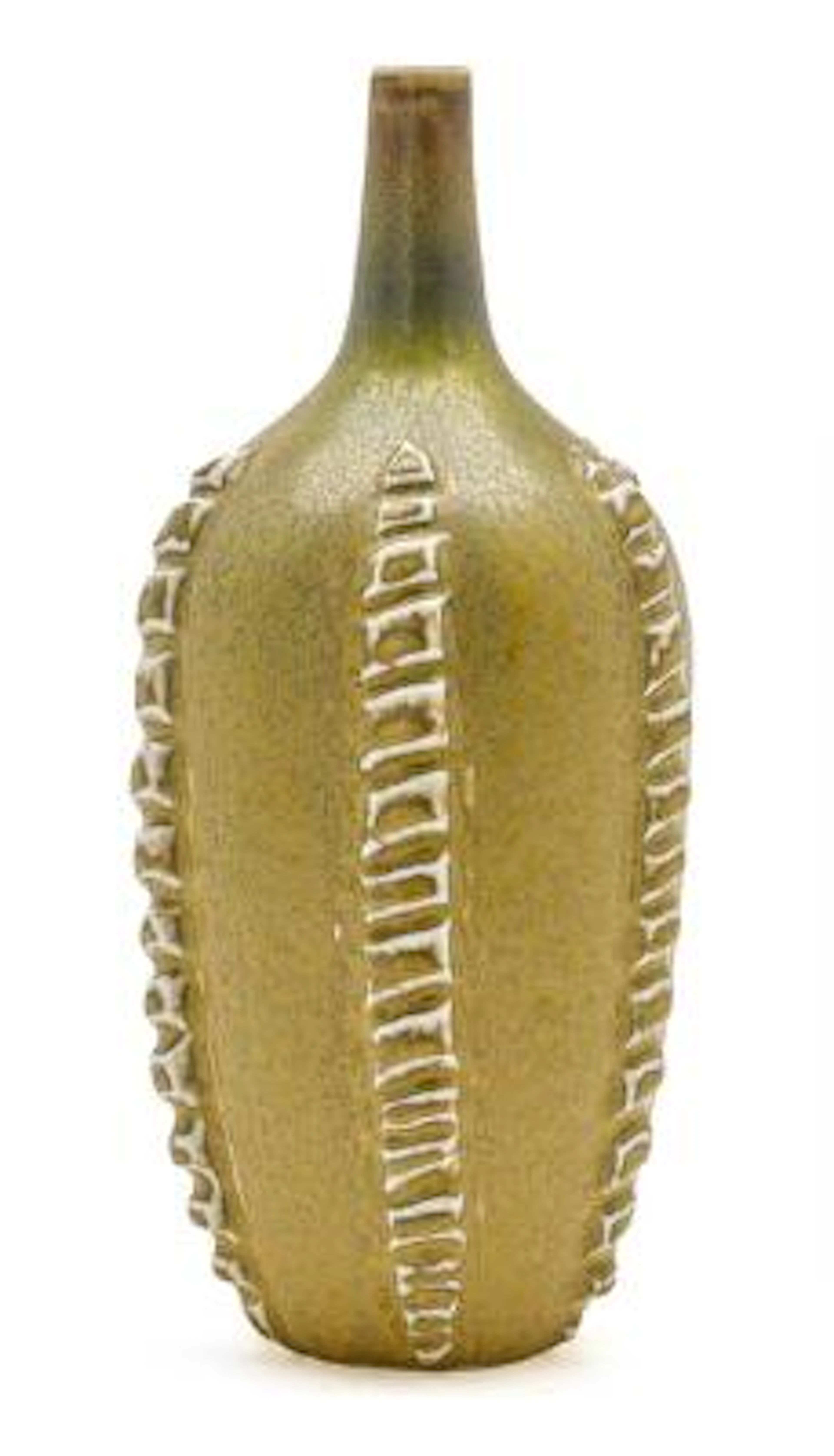 Axel Salto: A bottle-shaped stoneware vase modelled with fluted relief