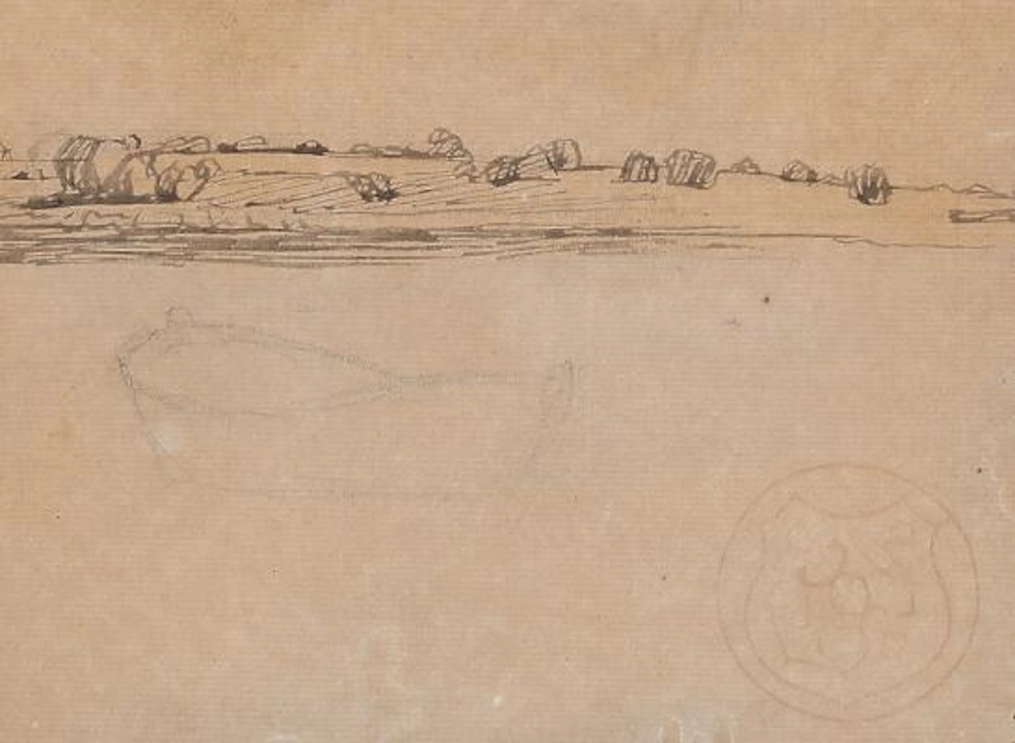 Fritz Syberg: Coastal scenery. Sketch. Watercolour on and pen on paper.