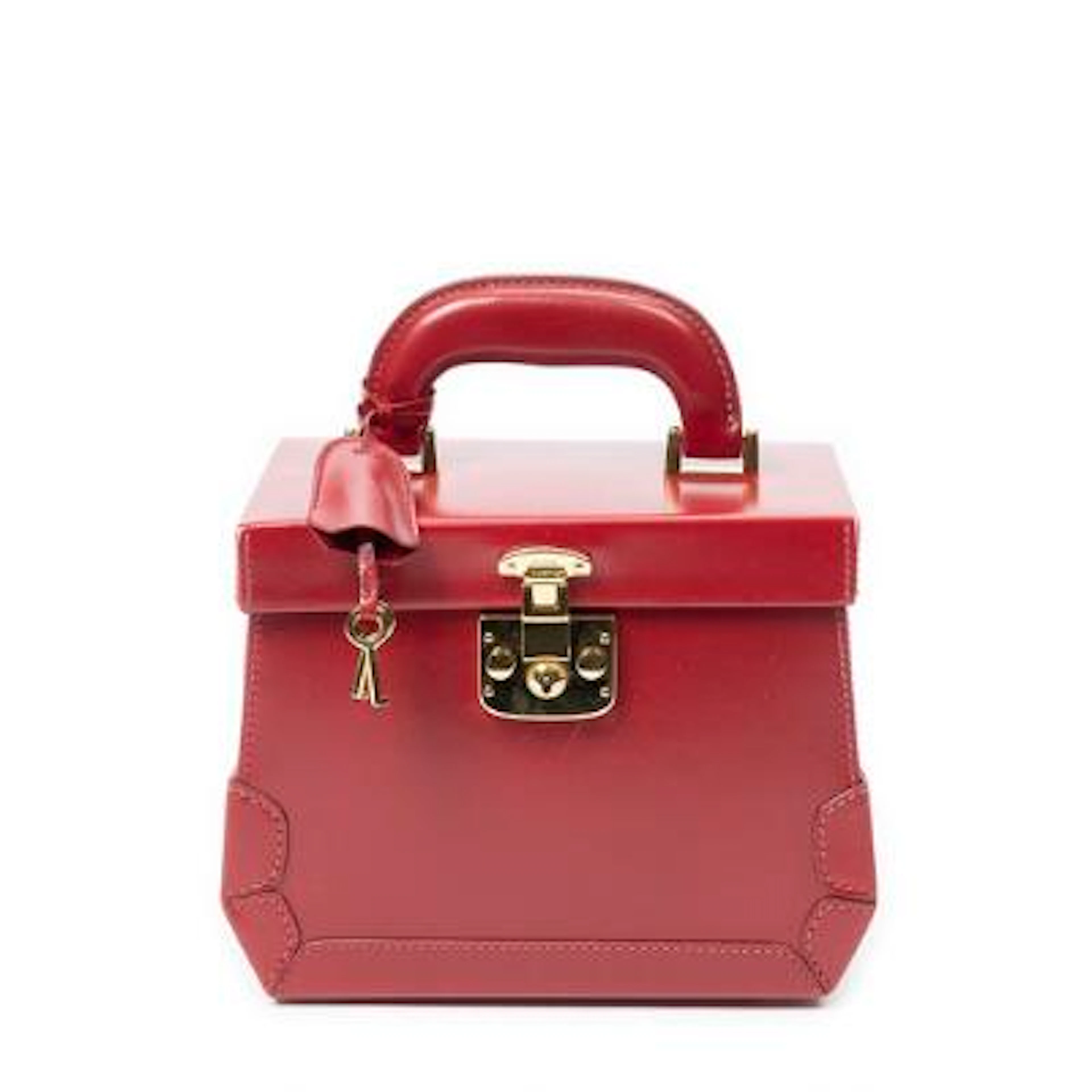 Gucci: A "Vanity Bag" of red leather with gold tone hardware, short