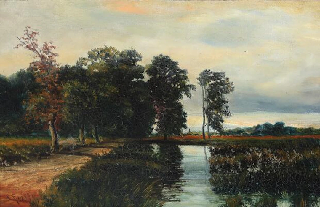 Carl Fey: "Nach dem Gewitter". Signed. Oil on canvas. 22 x 34.5 cm.