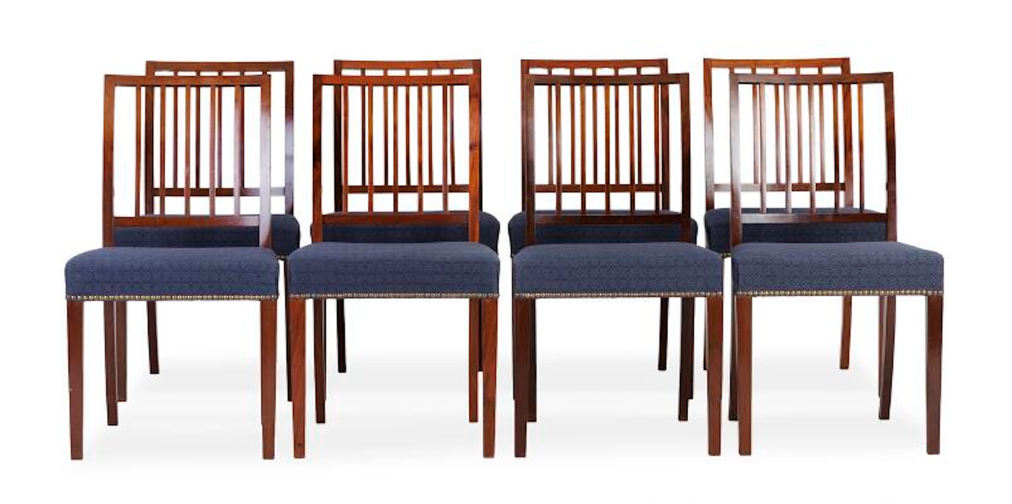 Kaj Gottlob, attributed: Set of eight Cuban mahogany chairs. Upholstered