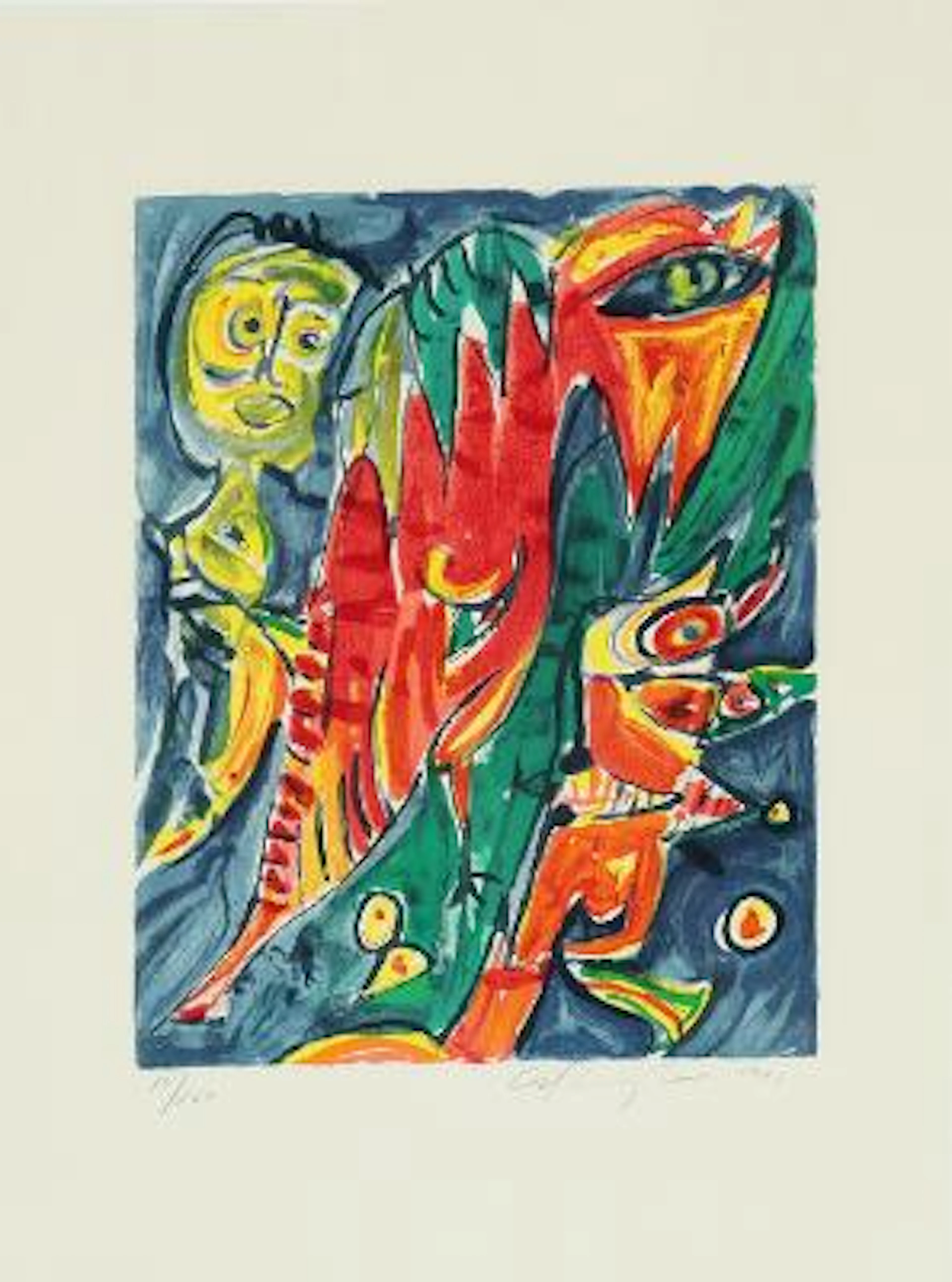 Carl-Henning Pedersen: Composition. Signed Carl-Henning Pedersen 1985