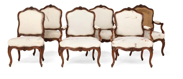 Pierre Nogaret: A pair of Louis XV walnut chairs. France, mid-18th
