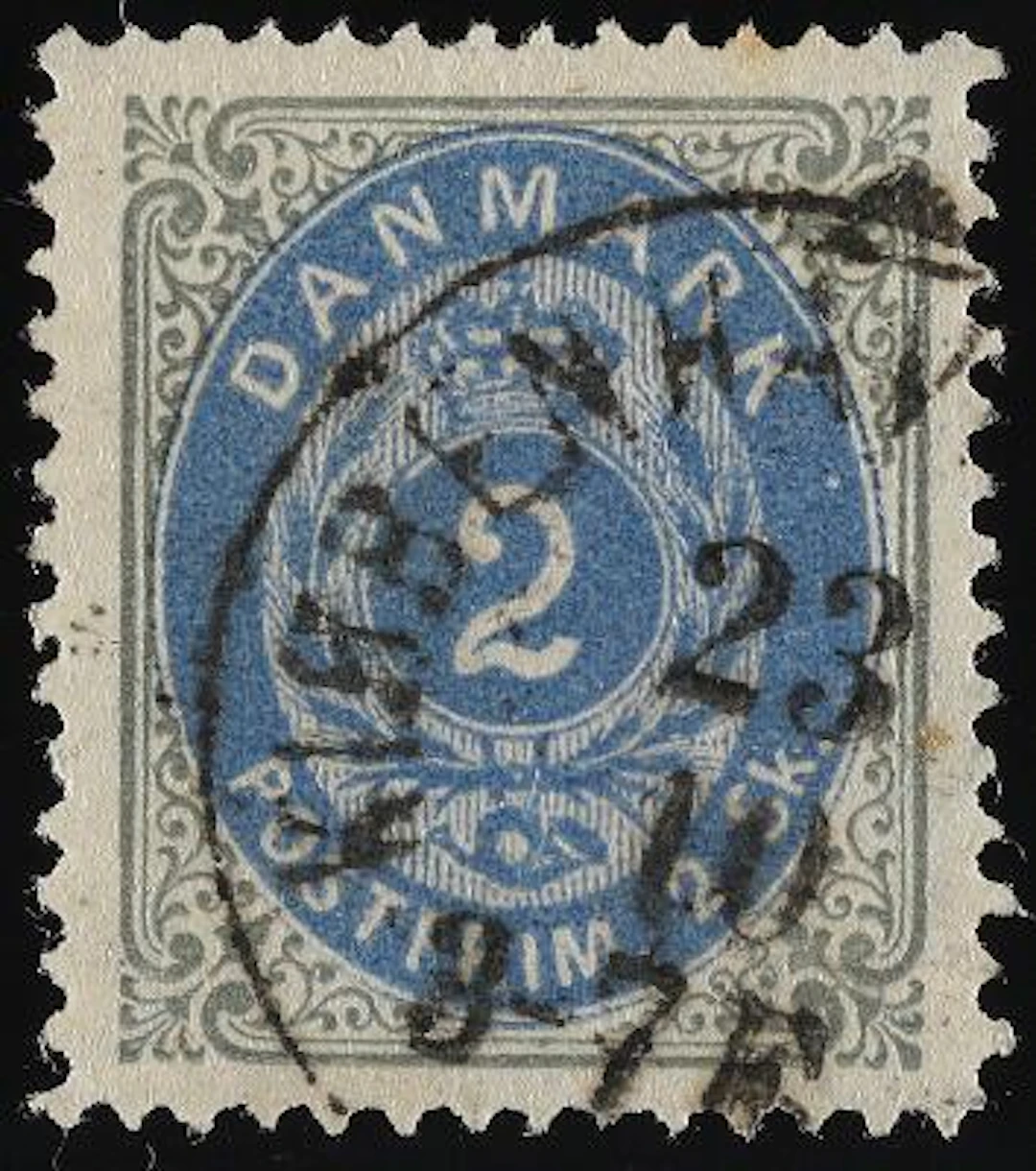 1870. 2 Skilling, grey/blue. 9th print. Plate A, no.77 INVERTED FRAME.