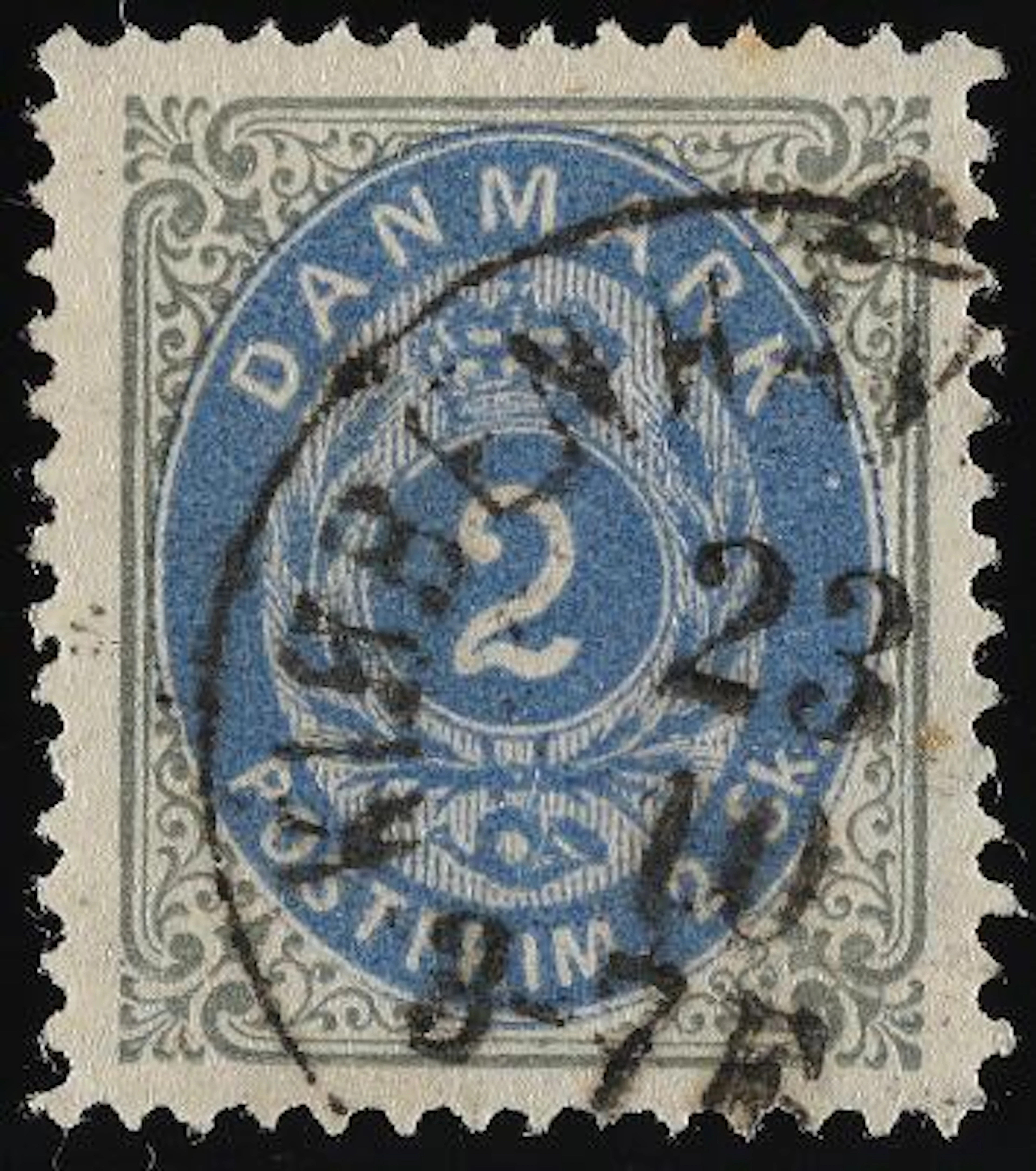 1870. 2 Skilling, grey/blue. 9th print. Plate A, no.77 INVERTED FRAME.
