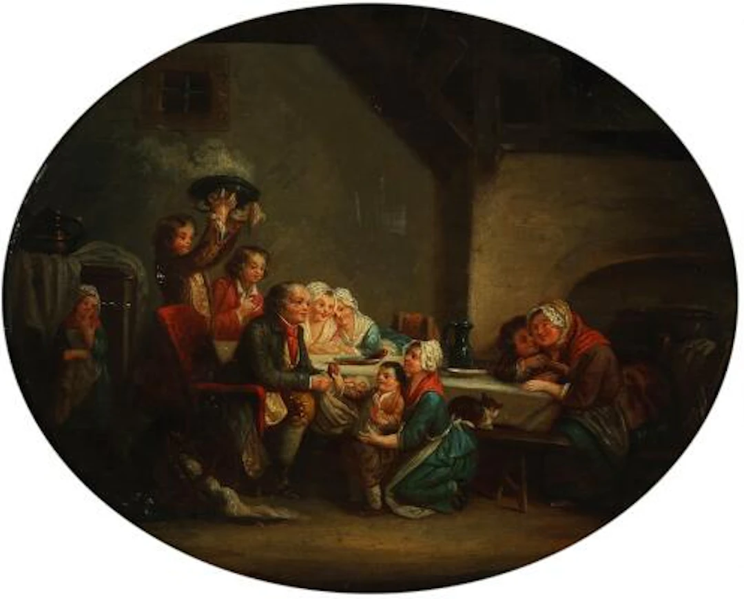 Painter unknown, 19th century: A kitchen interior. Unsigned. Oil on