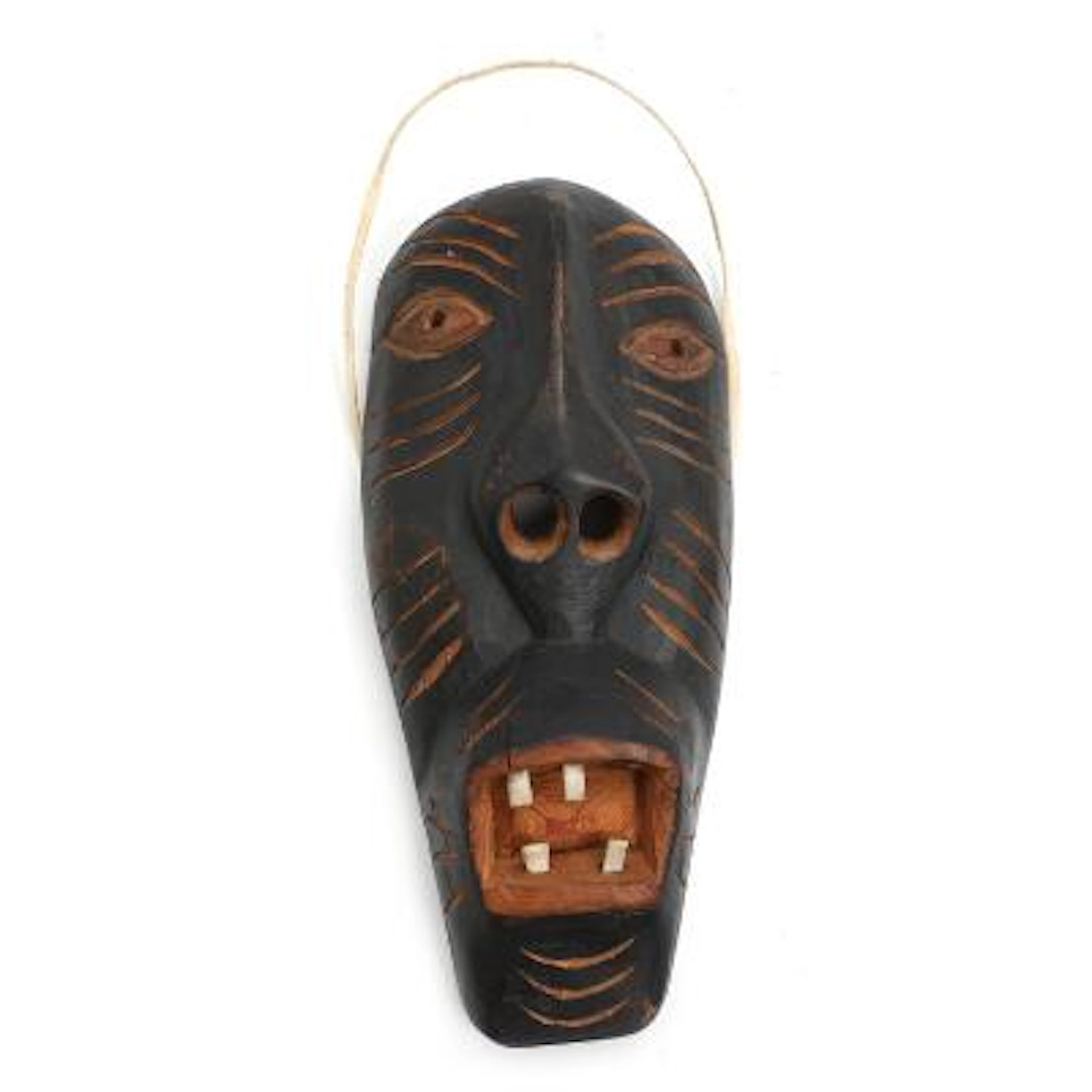 East Greenlandic mask of driftwood with strap of seal skin. Tasiilaq.