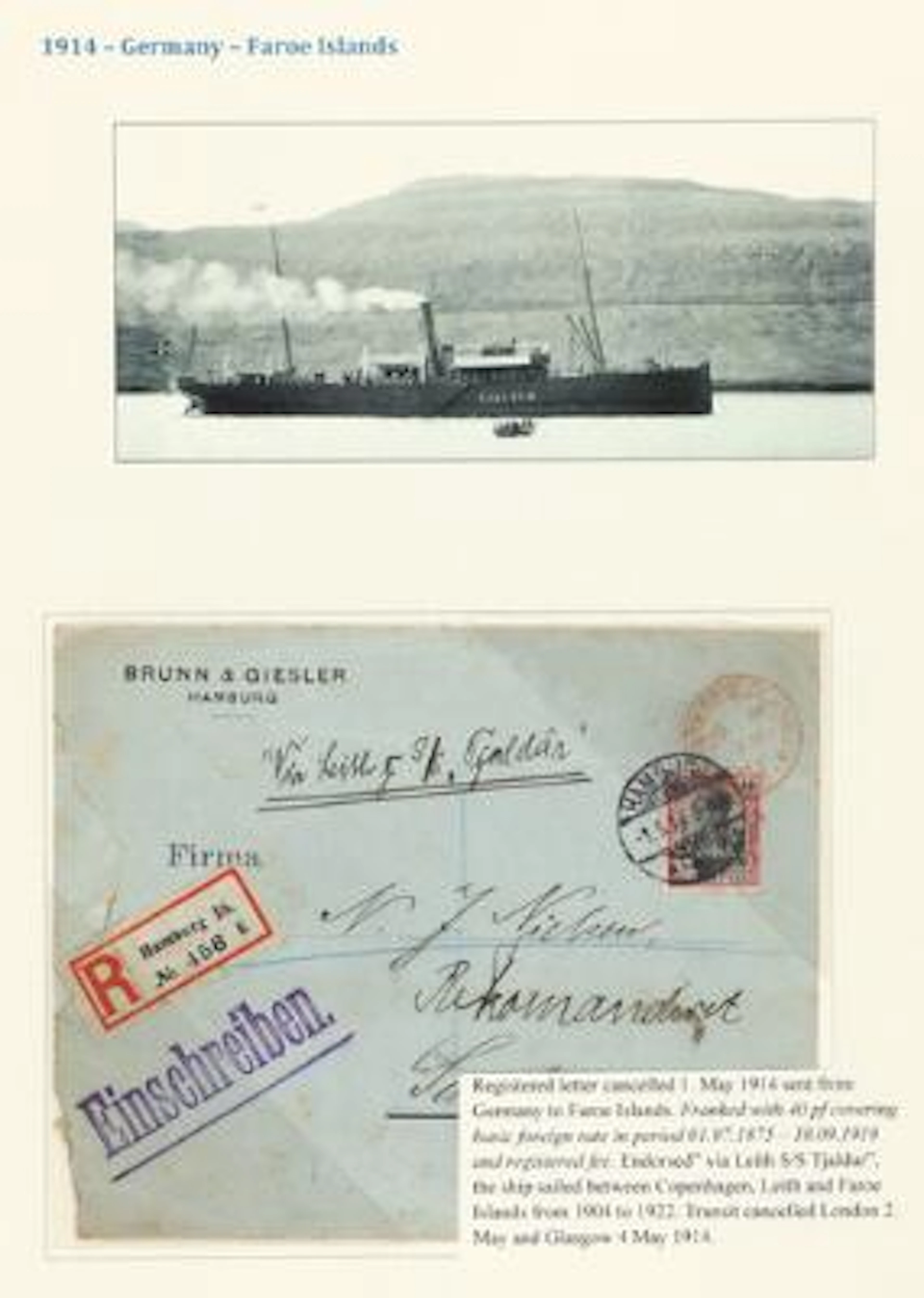 Faroe Islands. Incoming mail during WW1. 3 albumpages with covers
