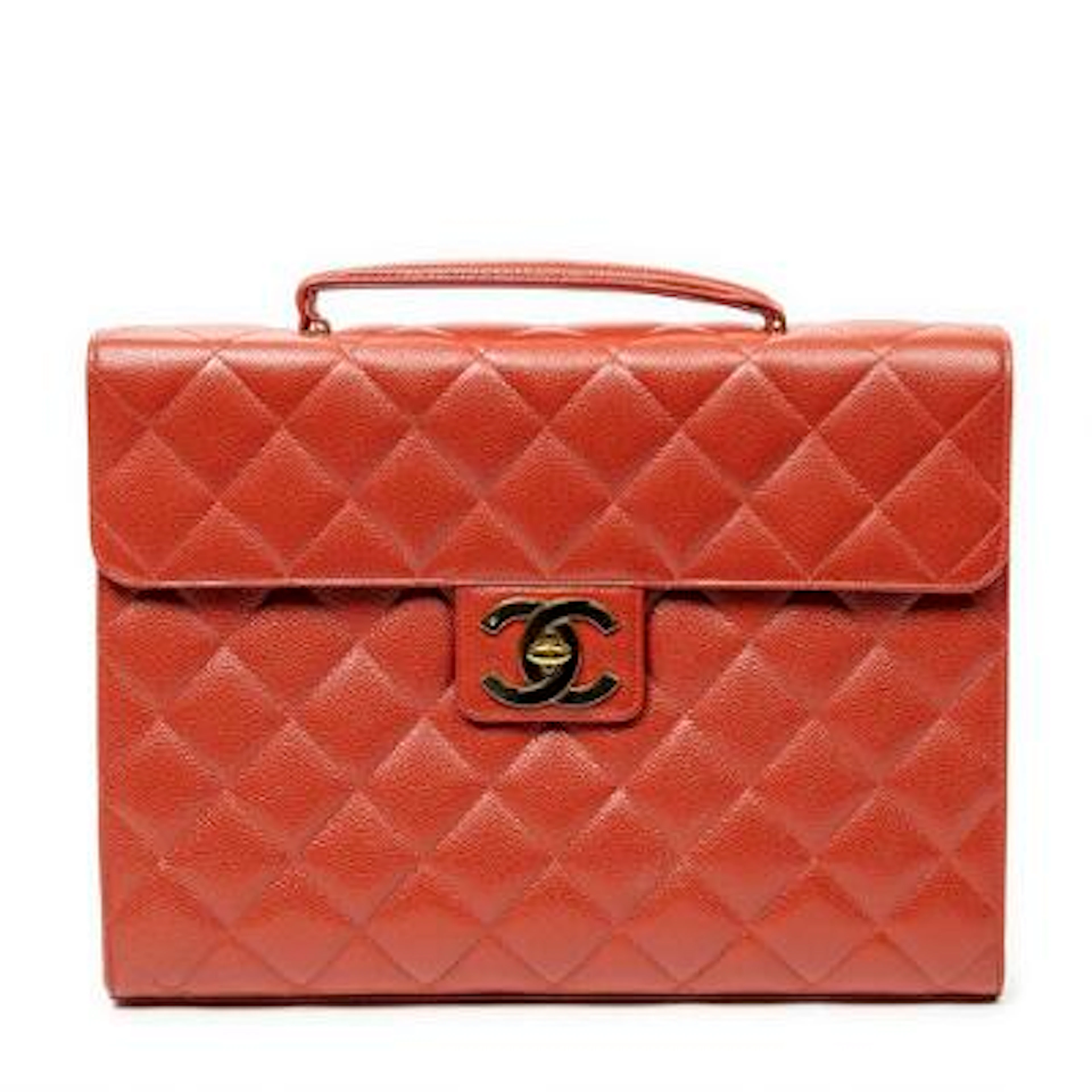 Chanel: A "CC Turnlock Briefcase" of red Caviar leather with gold