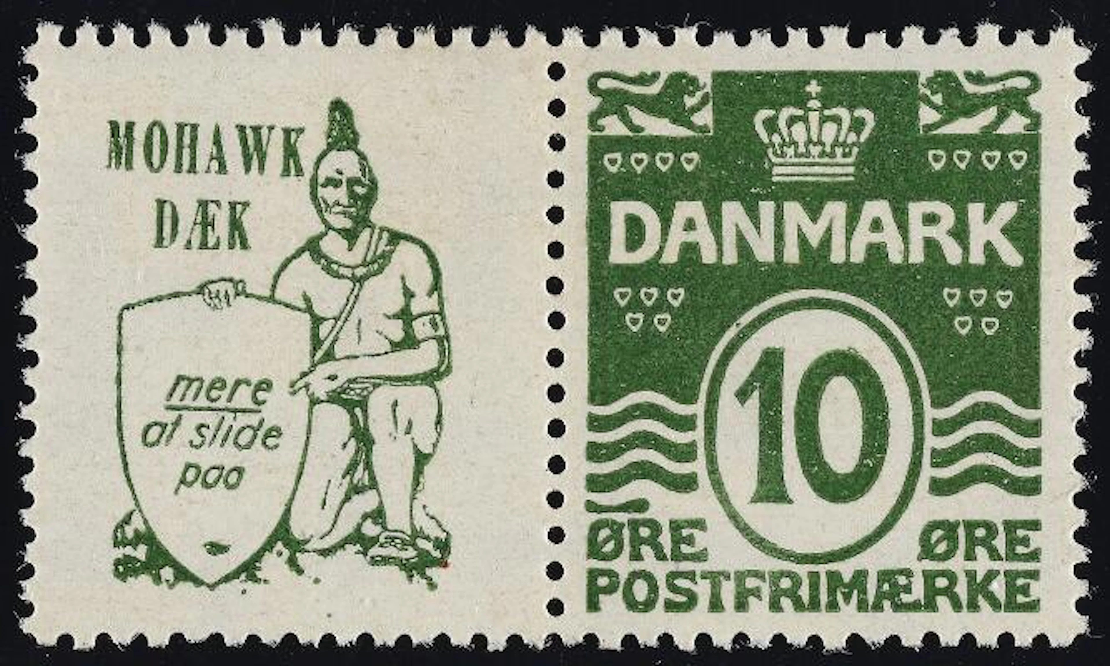 Advertising. 1928. MOHAWK. Pair with Numeral. 10 Øre, green with variety