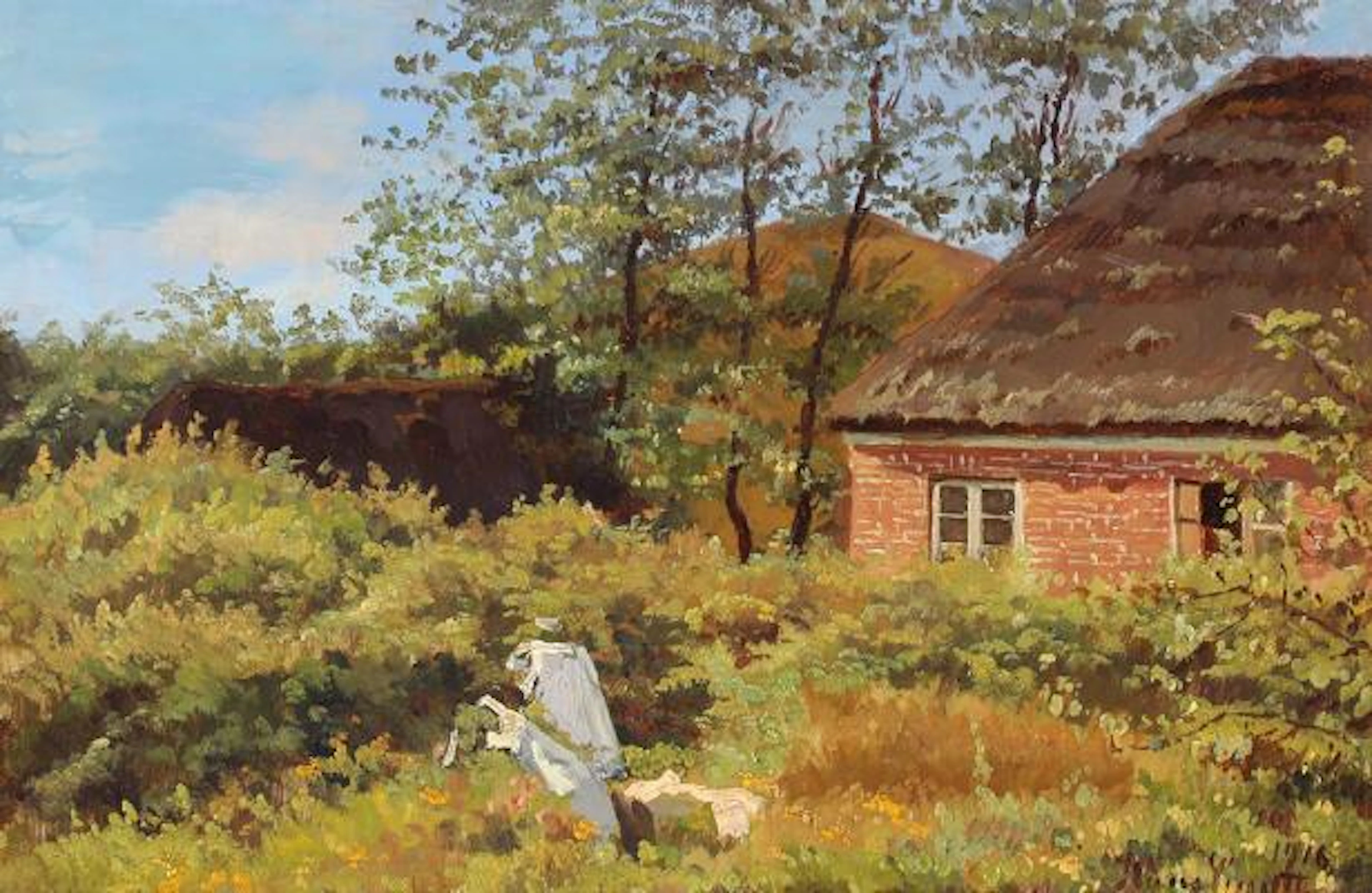 Hans Smidth: "Bondehus". A farmhouse. Signed and dated. Oil on canvas
