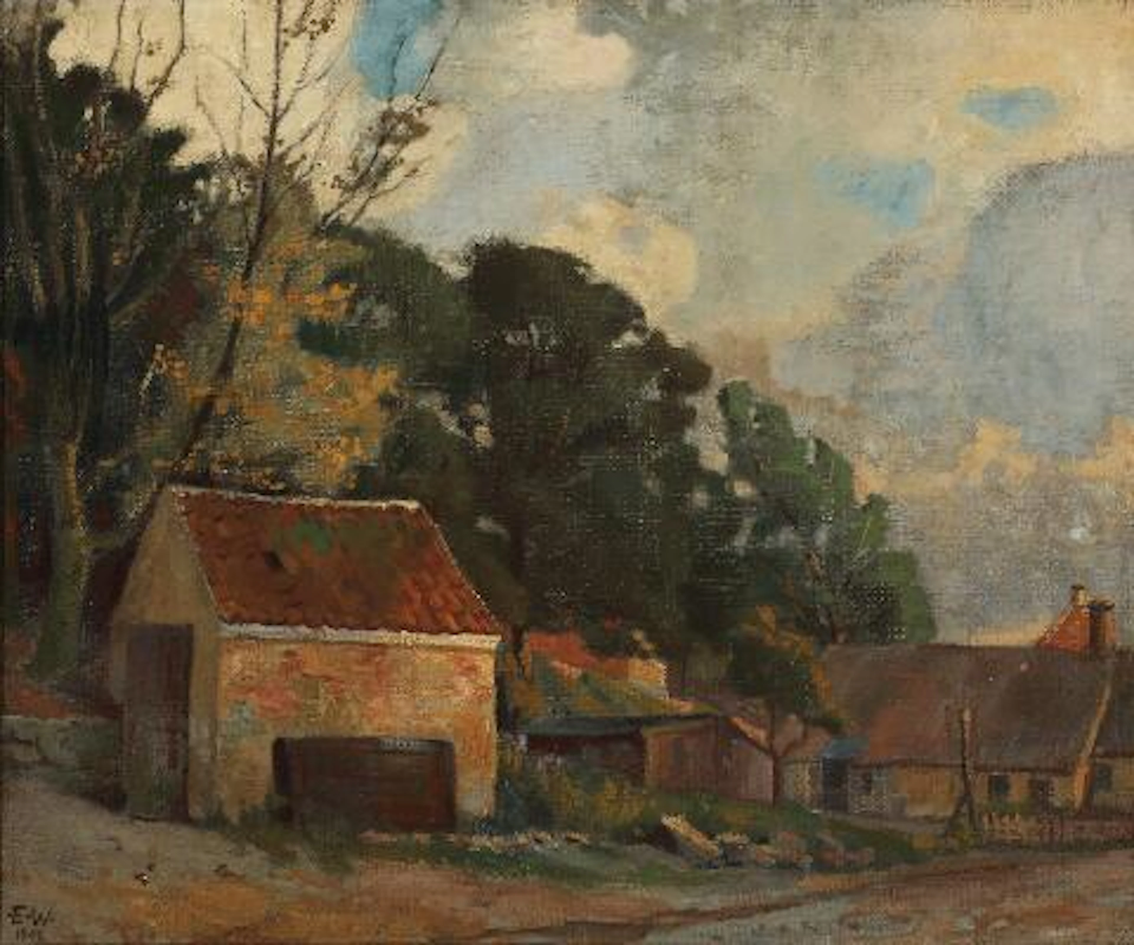Lili Elbe (b. Einar Wegener): View from a road in Hobro. Signed and