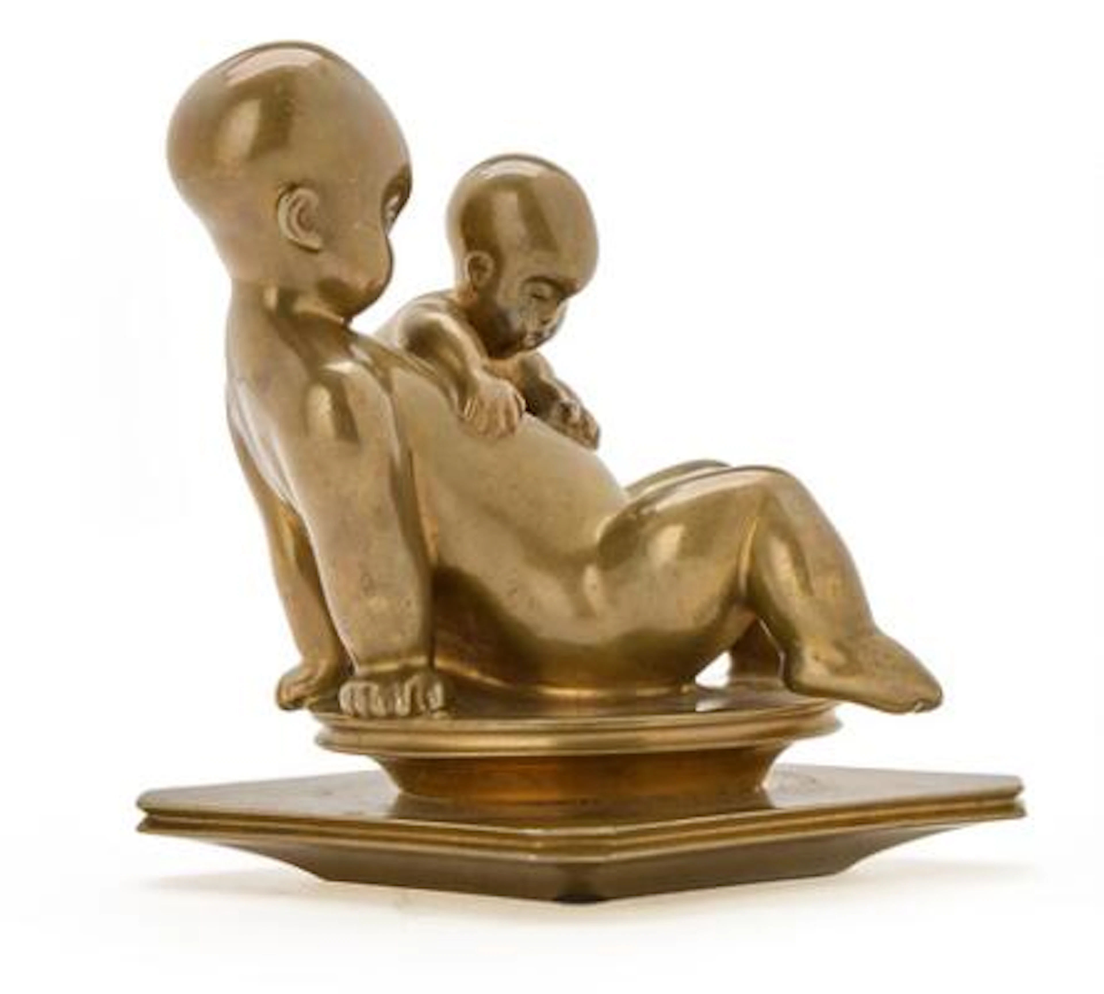 Kai Nielsen: Playing Children. Signed Kai N. Stamped No. 8, L. Rasmussen