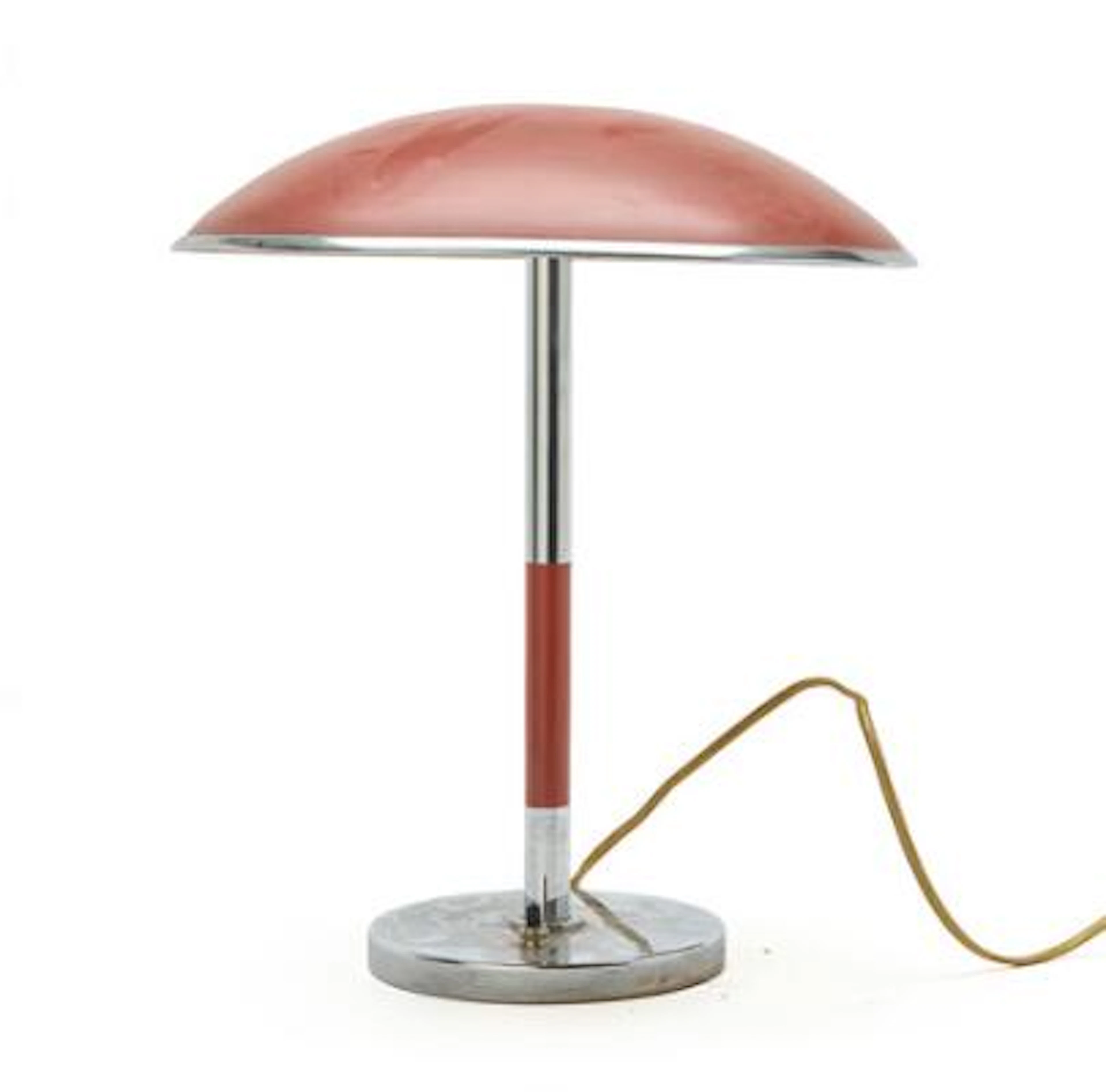 Unknown designer: Art deco table lamp in chrome-plated and red-lacquered