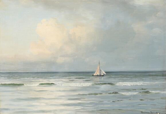 A. Andersen-Lundby: A pilot boat at sea. Signed Andersen-Lundbye.