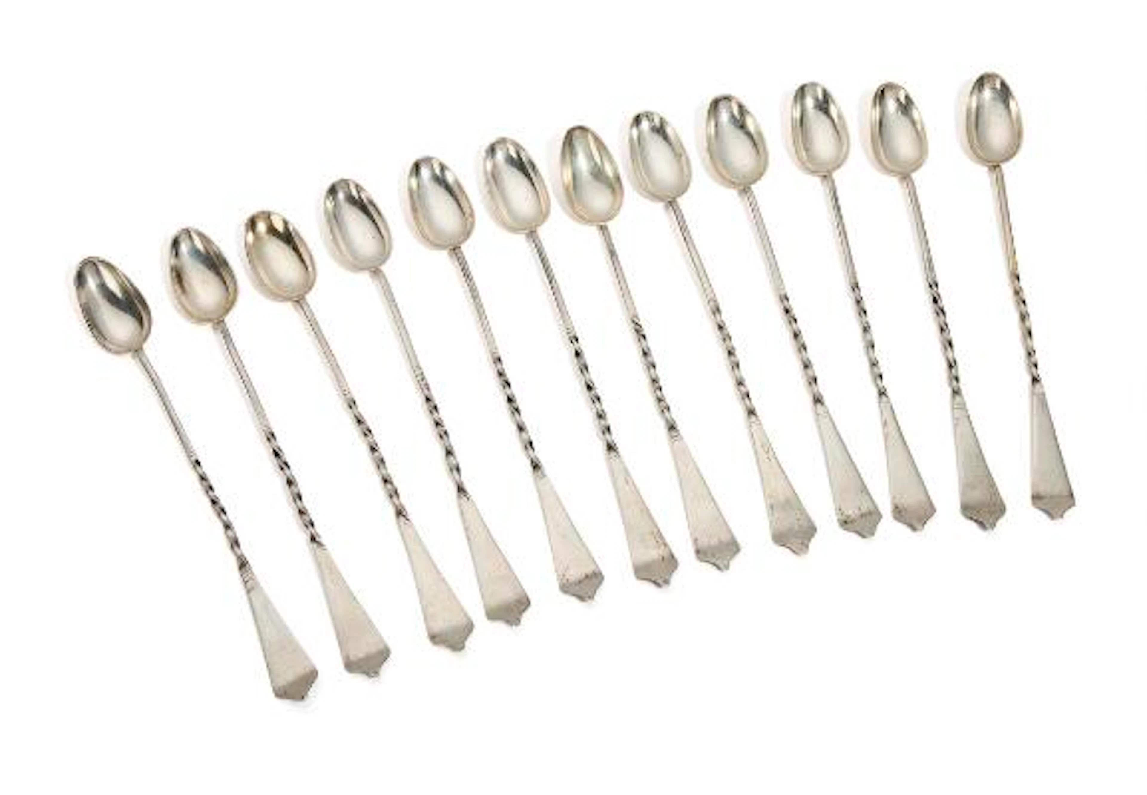 A set of Danish twelve Baroque silver toddy spoon. Maker Jens Nielsen