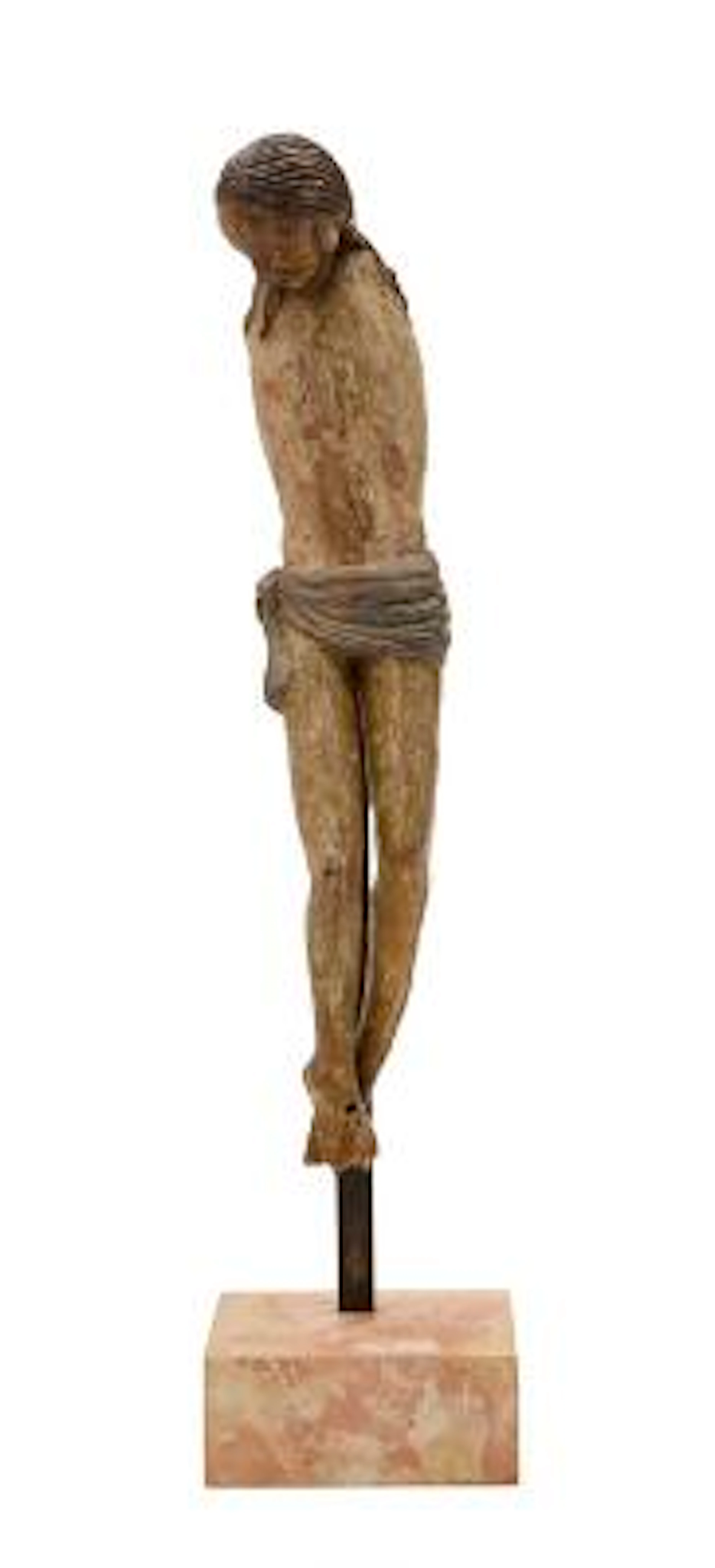A box tree figure of the Crucifixion of Jesus, with remains of colour.