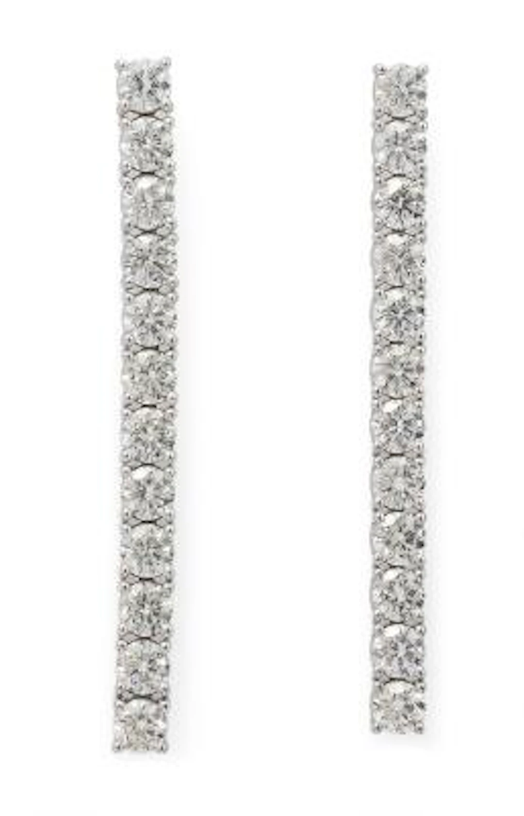 A pair of diamond ear pendants set with diamonds weighing a total