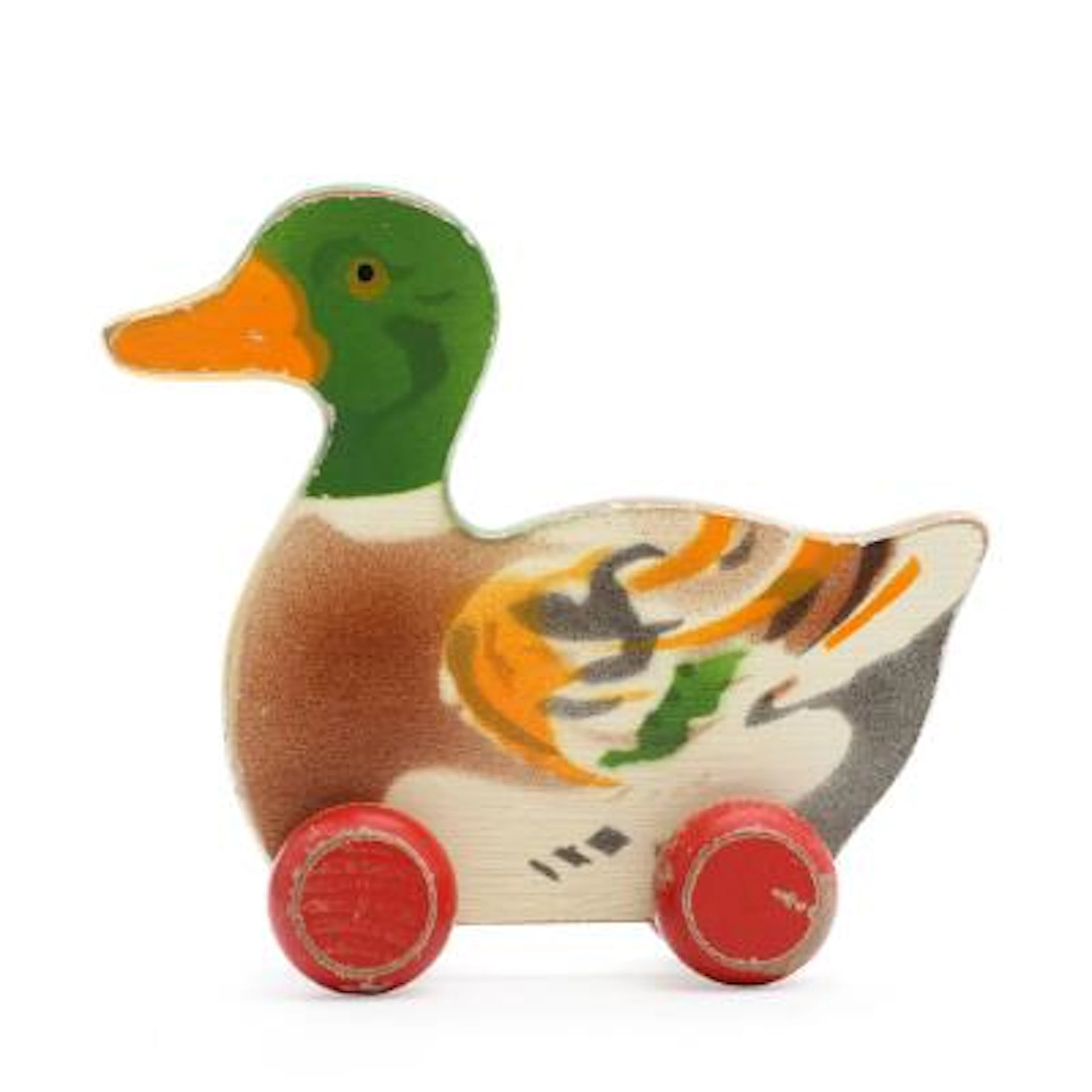 LEGO: A painted beech duck on four wheels. Model 213/2. Manufactured