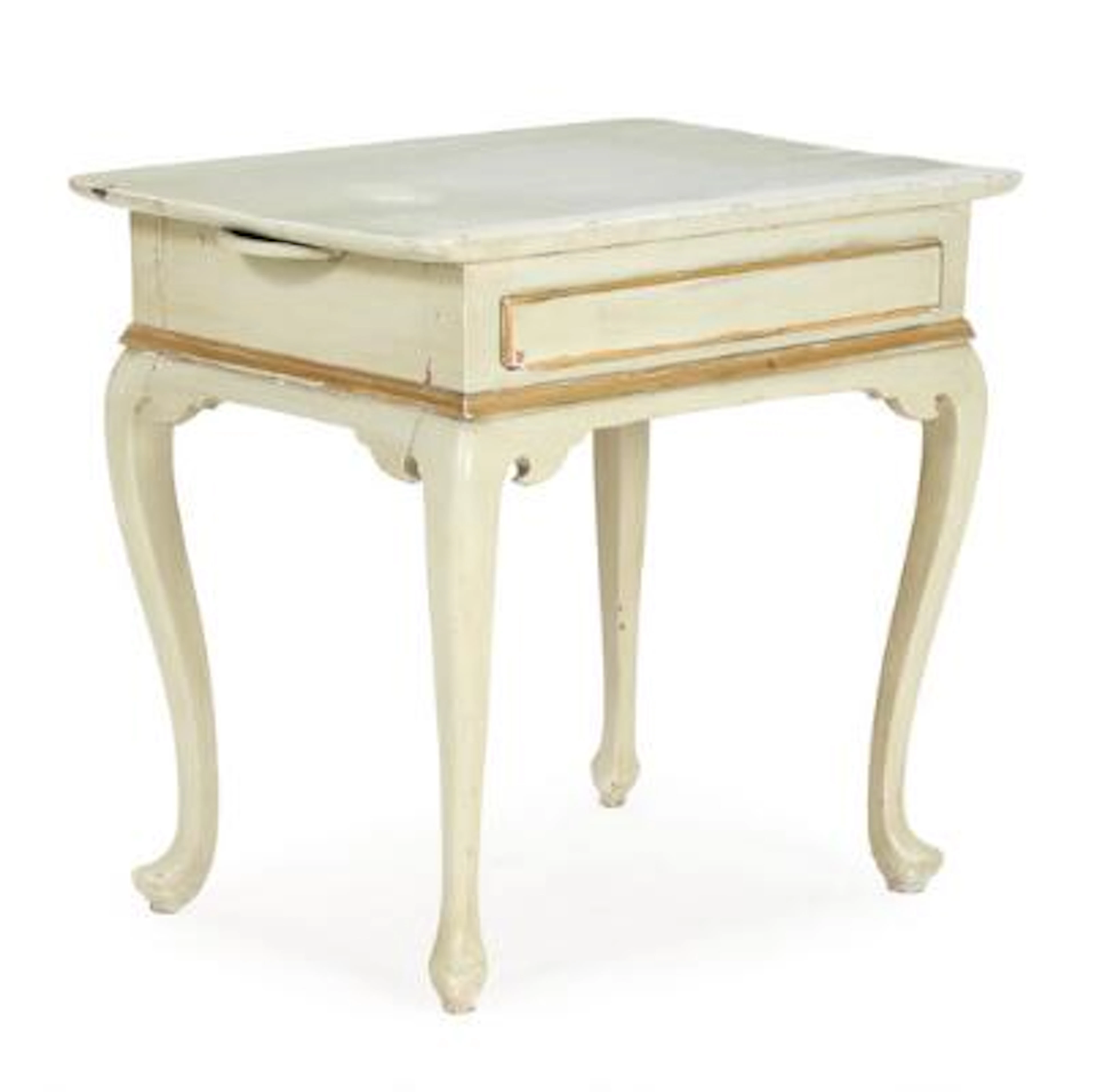 A 18th century paited and gilded Rococo table, front with drawer