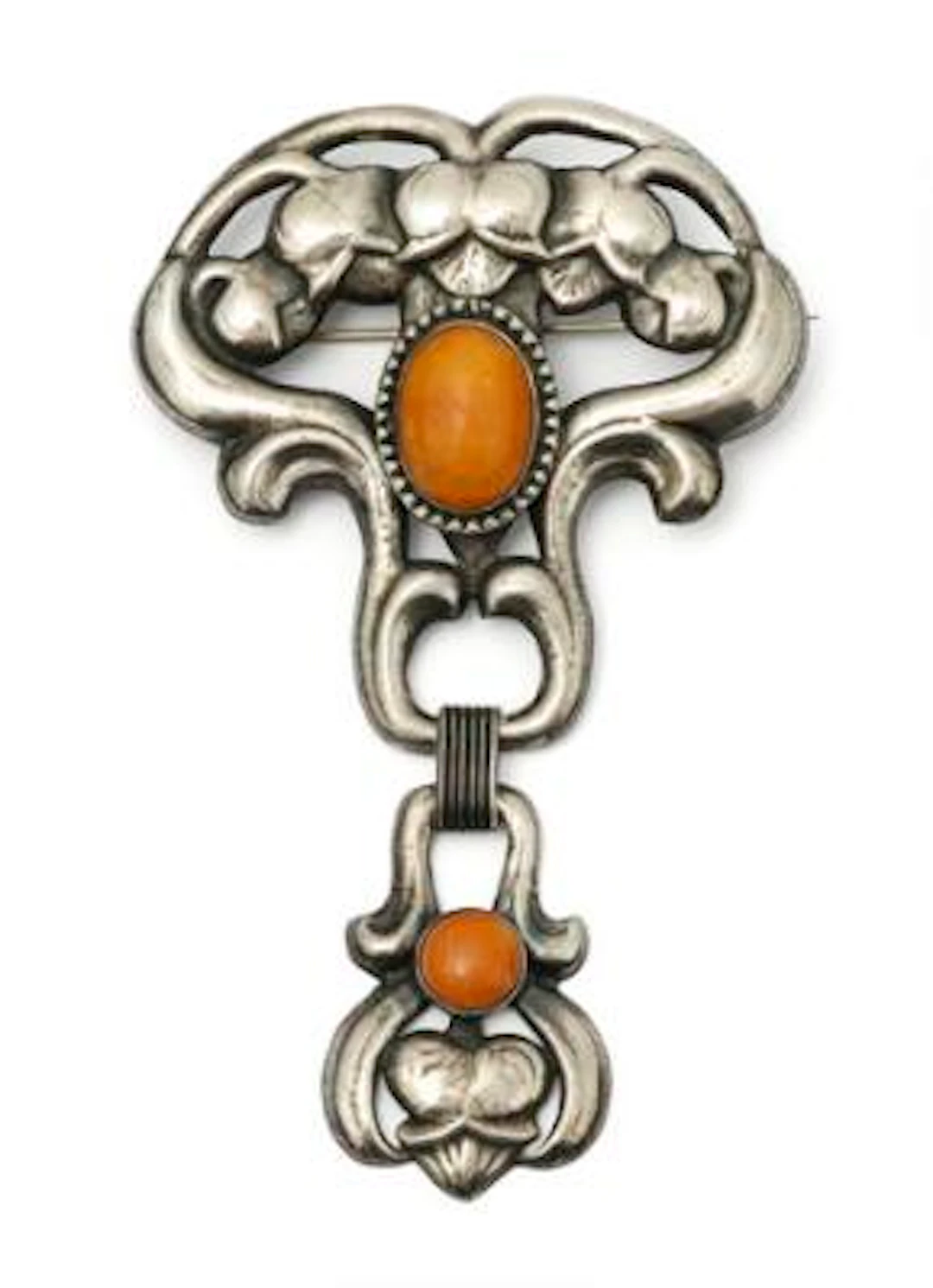 Bernhard Hertz: An amber brooch set with cabochon amber, mounted in