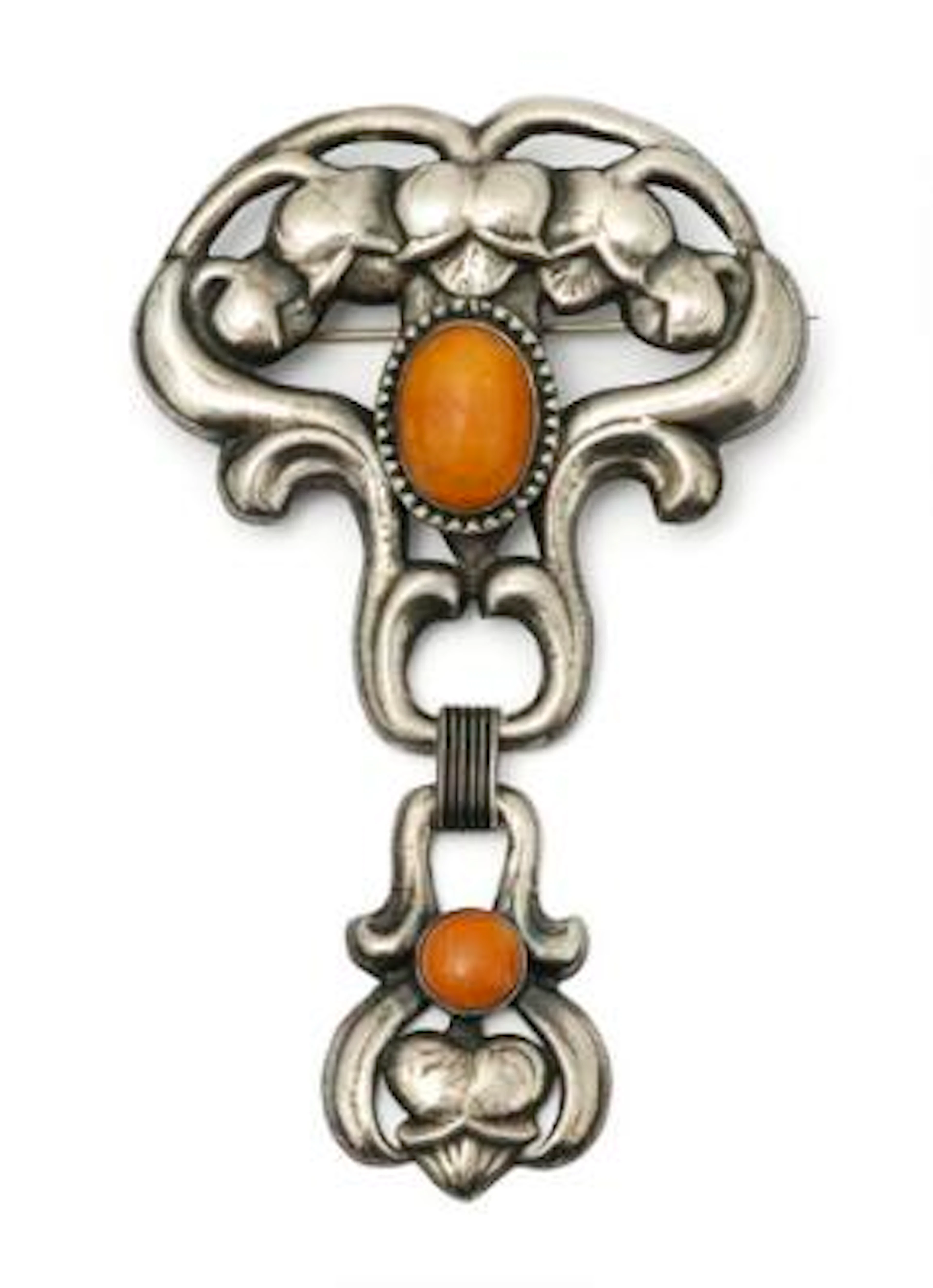 Bernhard Hertz: An amber brooch set with cabochon amber, mounted in