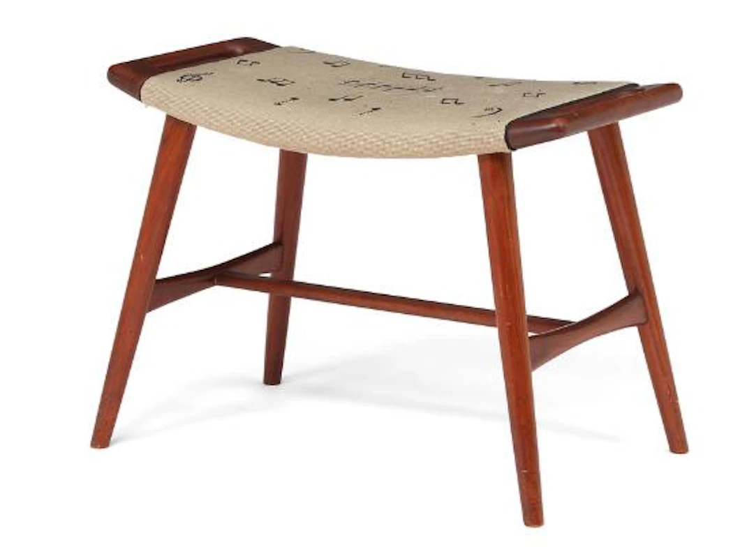 Hans J. Wegner: “AP 29”. A teak stool upholstered with patterned fabric.