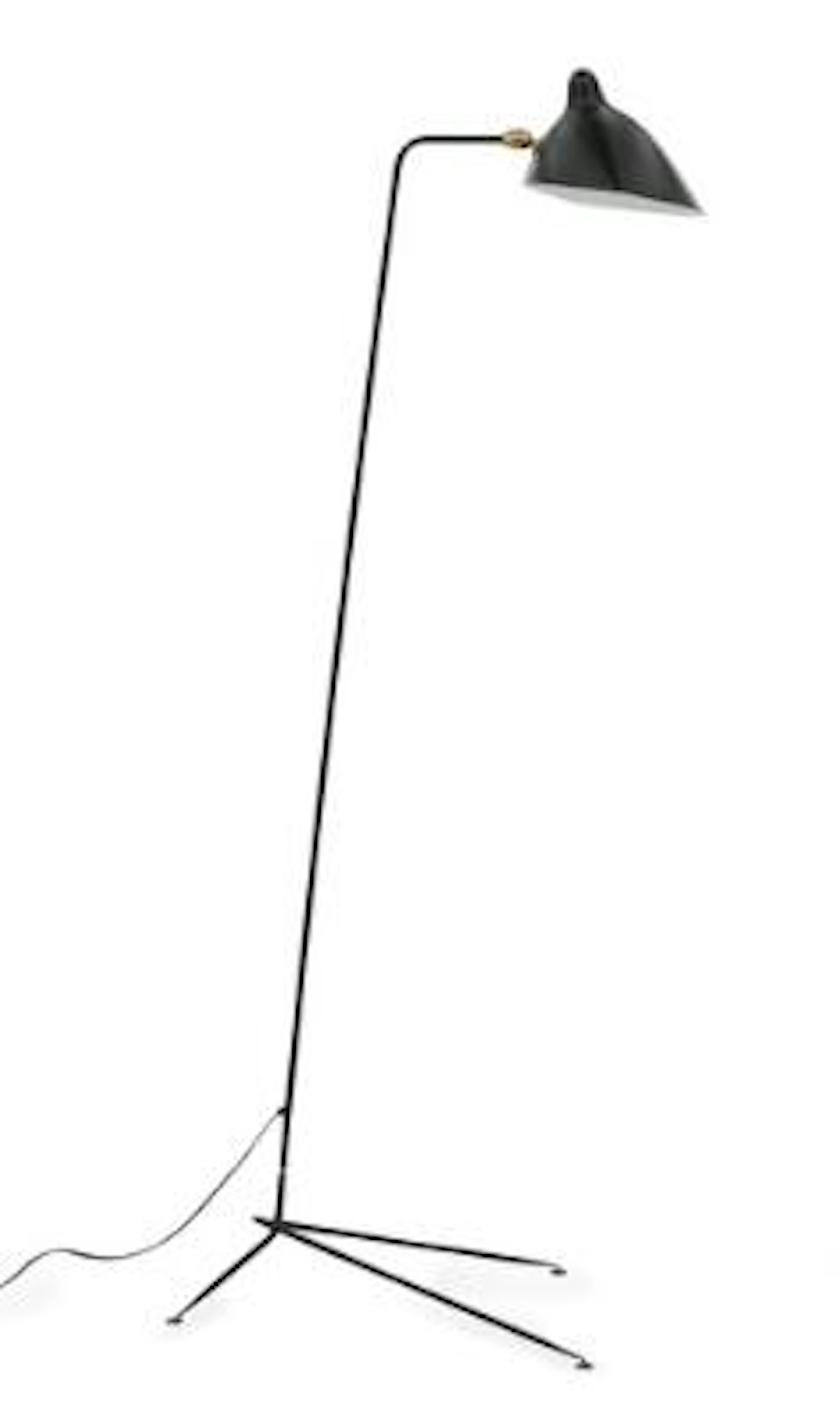 Serge Mouille: Black lacquered metal and brass floor lamp. H. 161