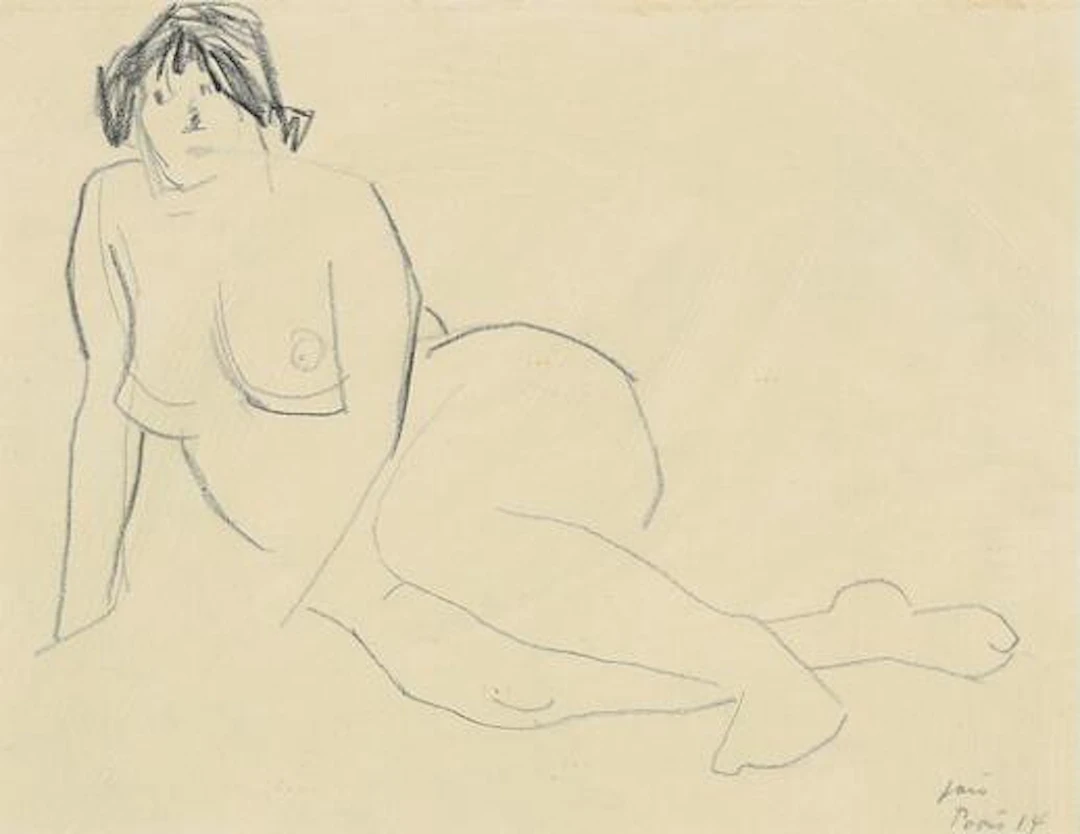 Jais Nielsen: Untitled. Signed Jais, Paris, 14. Graphite on paper.
