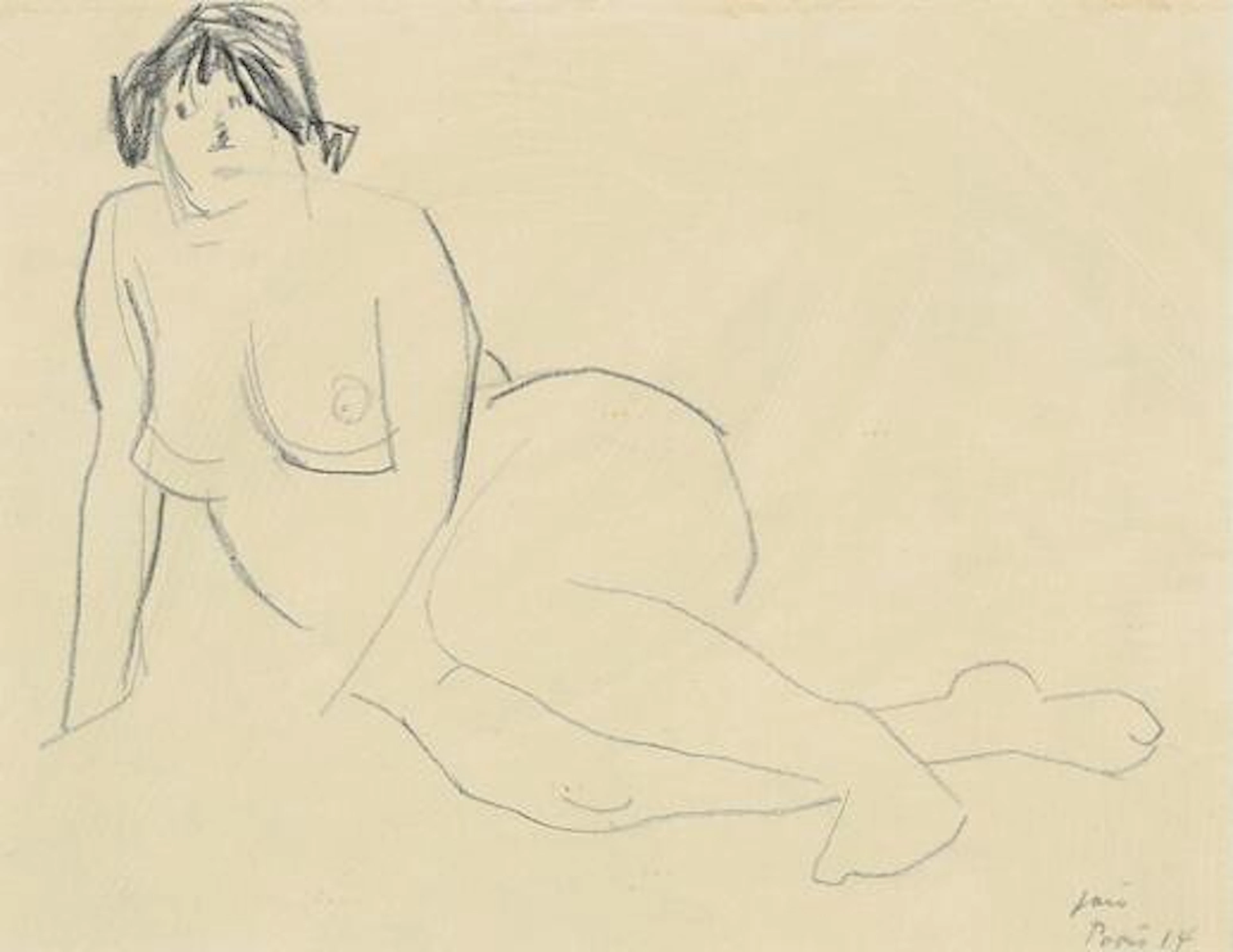 Jais Nielsen: Untitled. Signed Jais, Paris, 14. Graphite on paper.