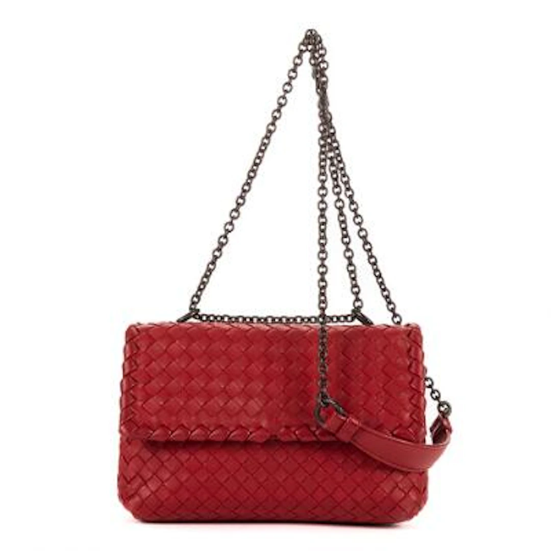 Bottega Veneta: An "Olimpia Medium" bag in red Intrecciato Nappa leather