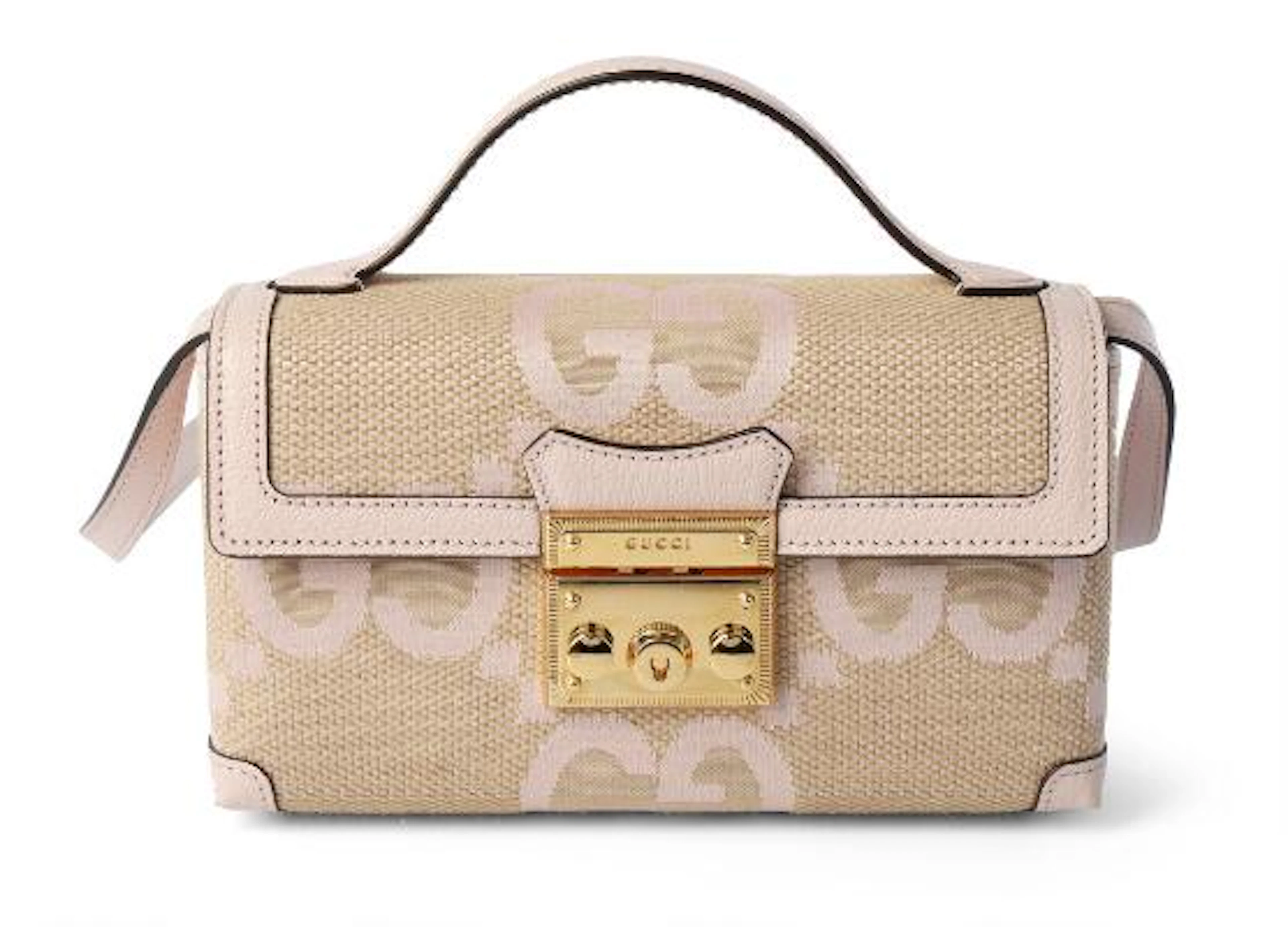 Gucci: A "Jumbo GG Top Handle Bag" of beige and light pink canvas