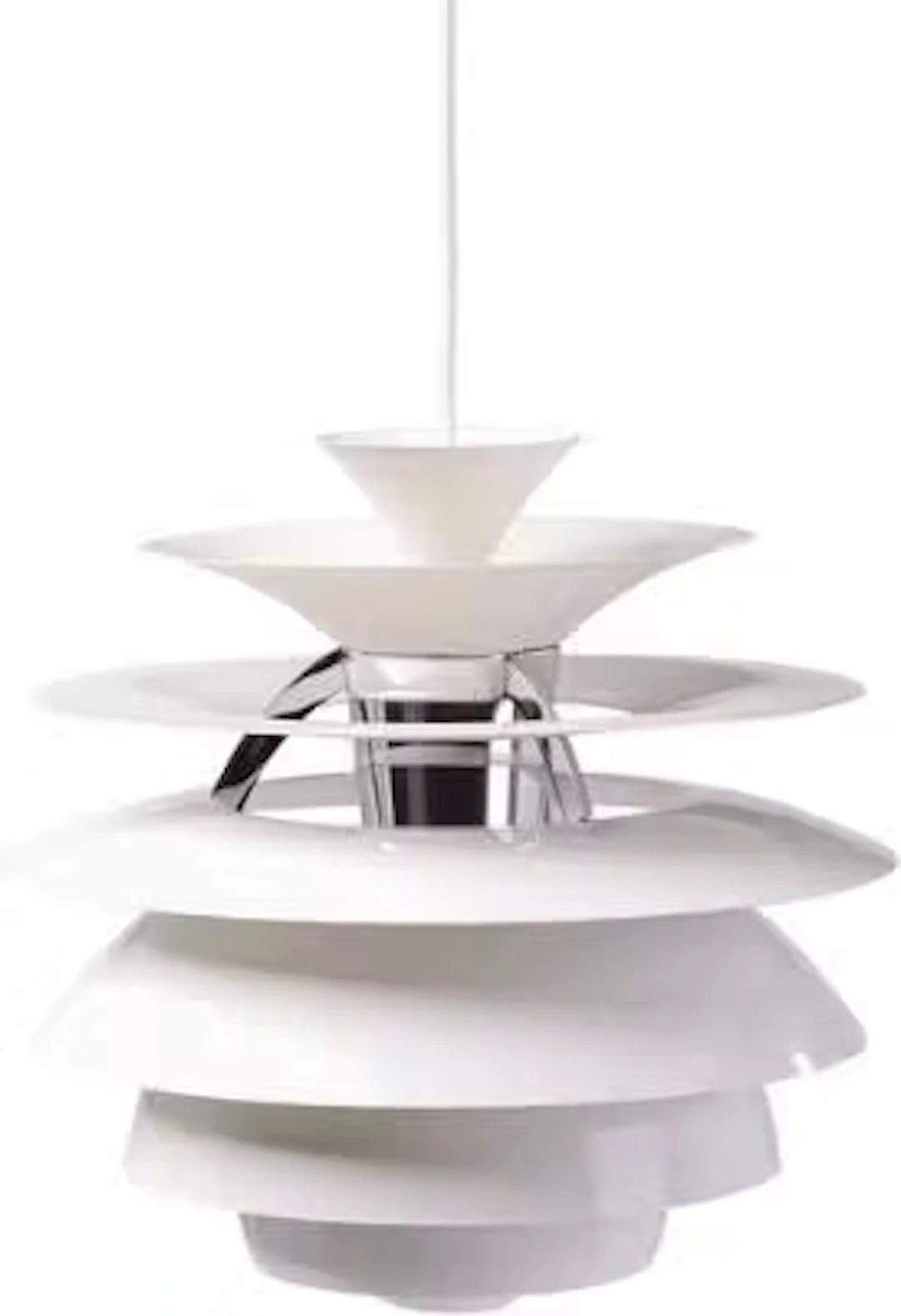 Poul Henningsen: "Snow ball". Pendant with white lacquered metal lamellas.
