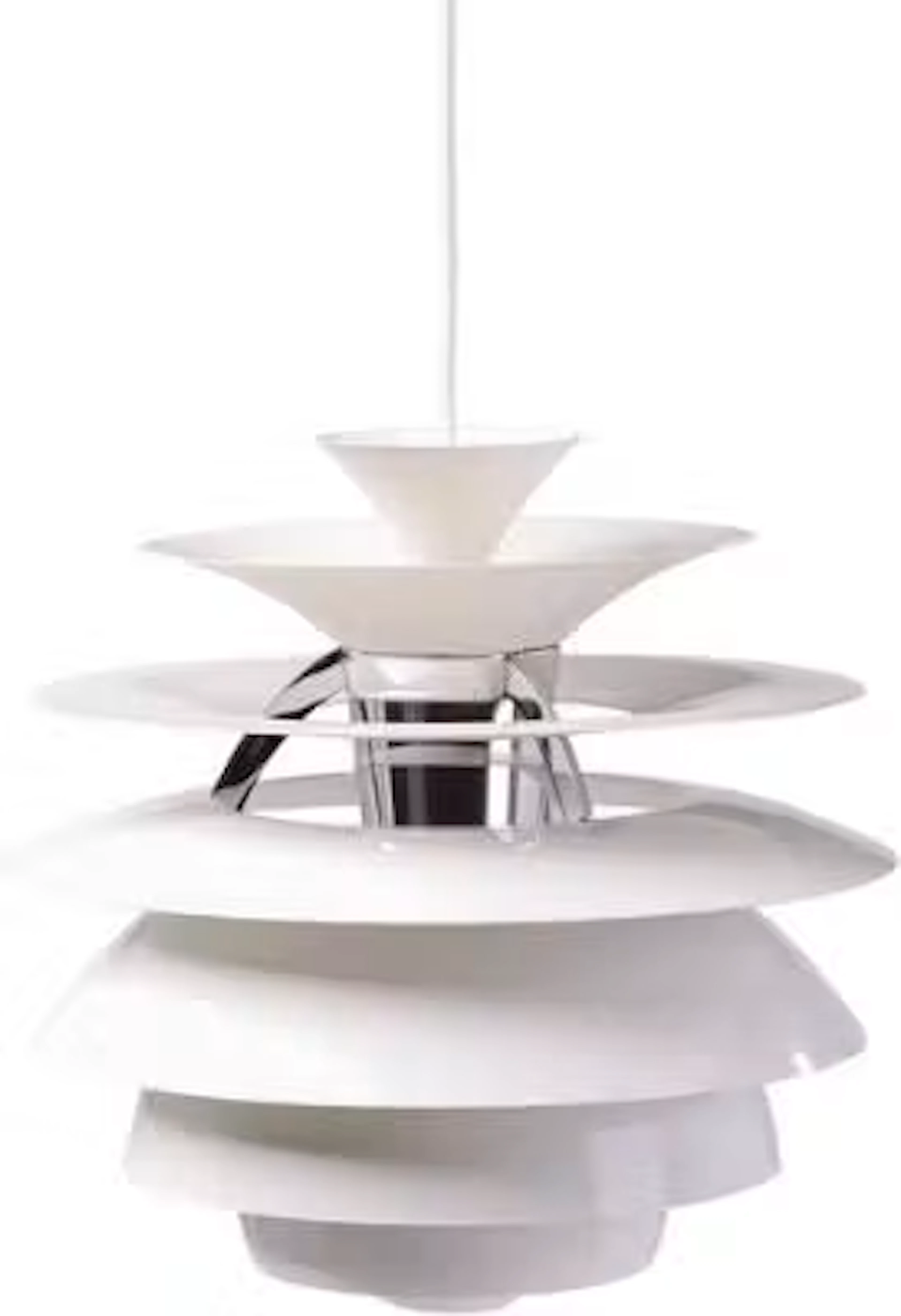 Poul Henningsen: "Snow ball". Pendant with white lacquered metal lamellas.