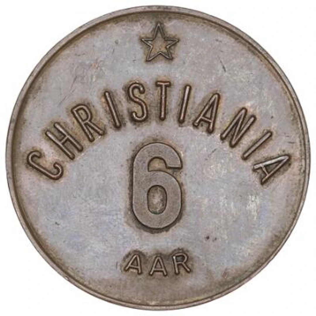 Freetown of Christiania, Christiania 6 year 1977, w/o flag, copper