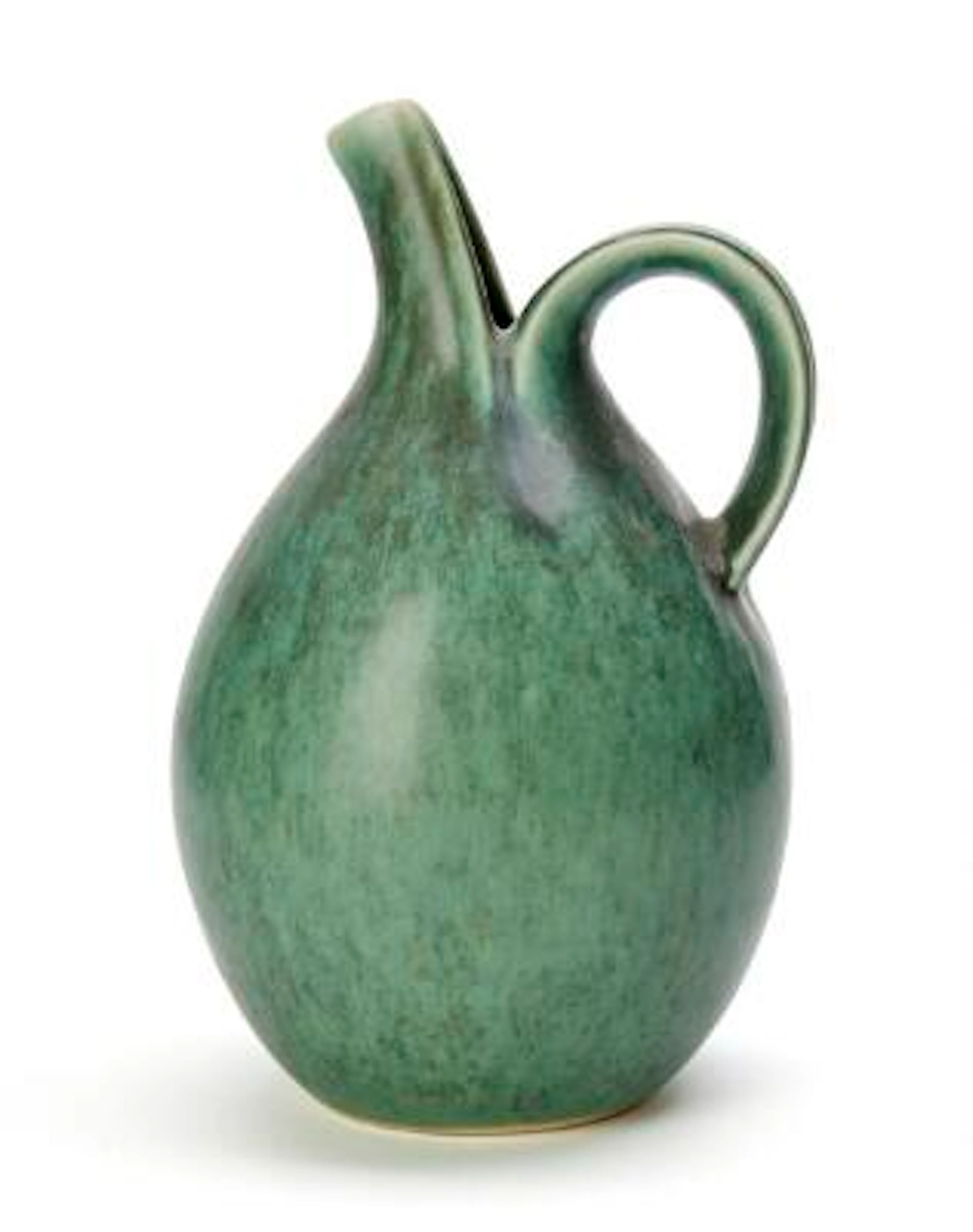 Eva Stæhr-Nielsen: A stoneware pitcher, decorated with green glaze.