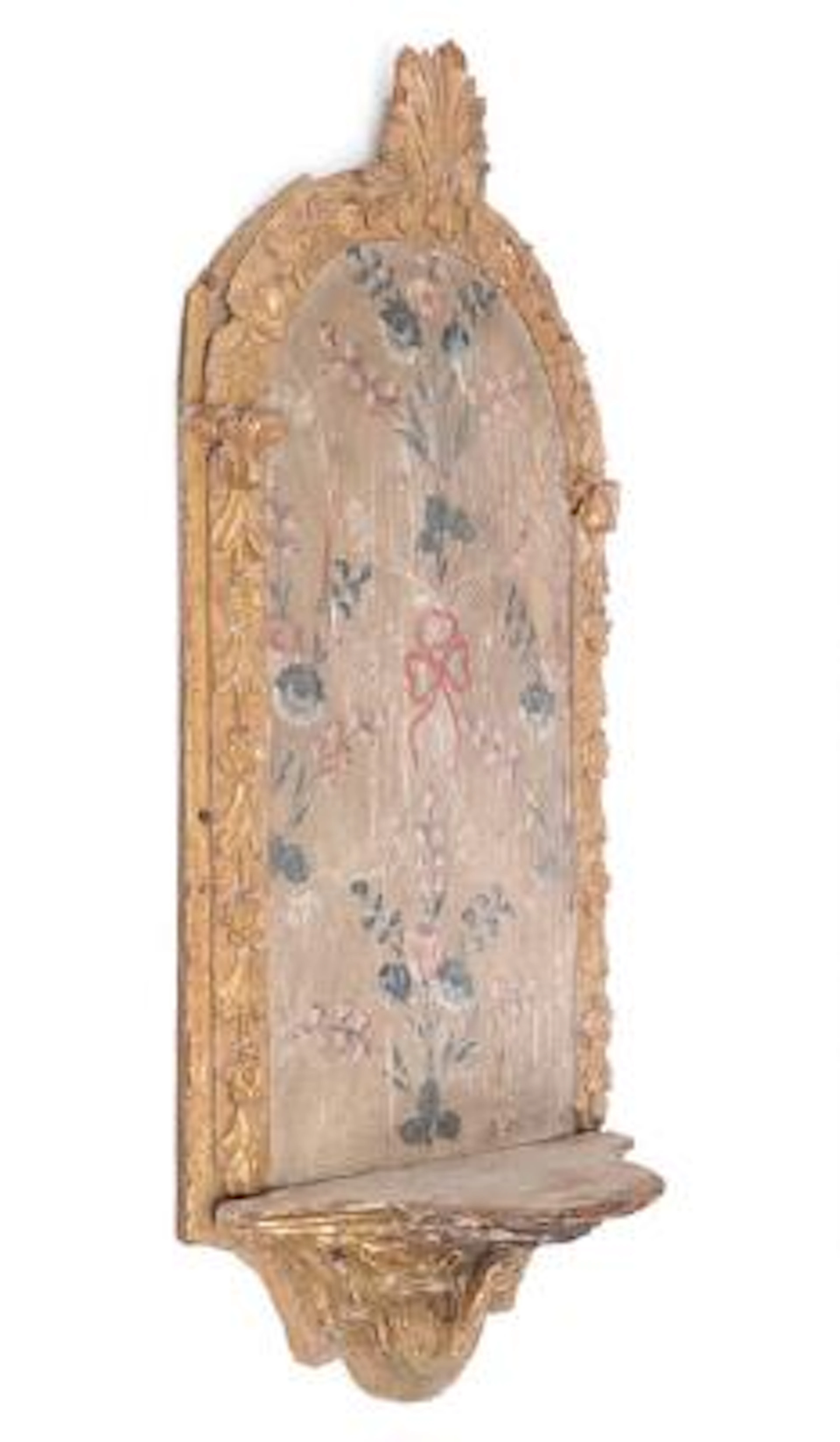 An Italian wall console of gilded wood. 18th century. H. 111 cm W.