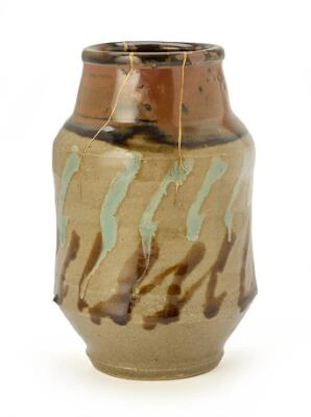 Shoji Hamada: A stoneware vase decorated with turquoise greeen, reddish