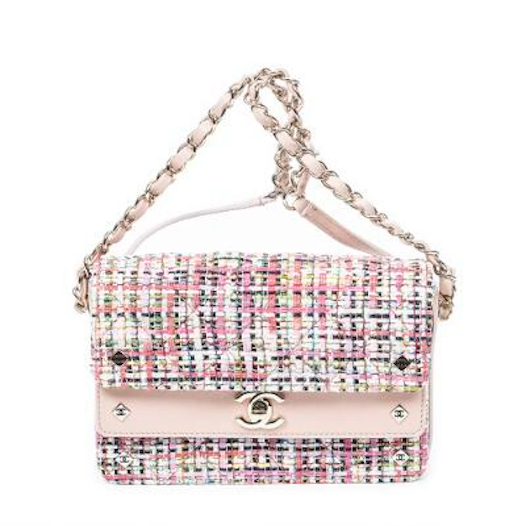 Chanel: A "Classic Double Flap" bag of partly multicoloured tweed