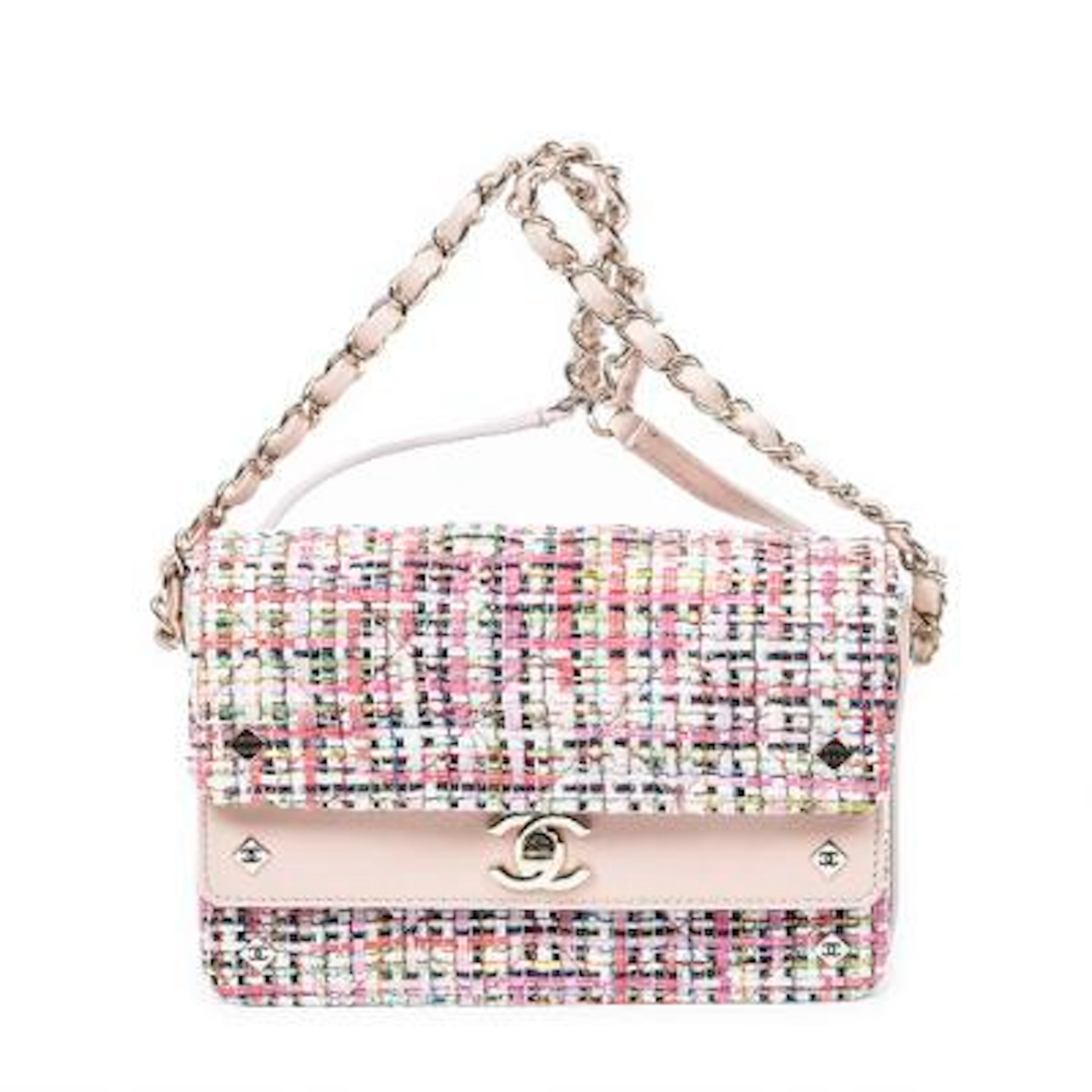 Chanel: A "Classic Double Flap" bag of partly multicoloured tweed