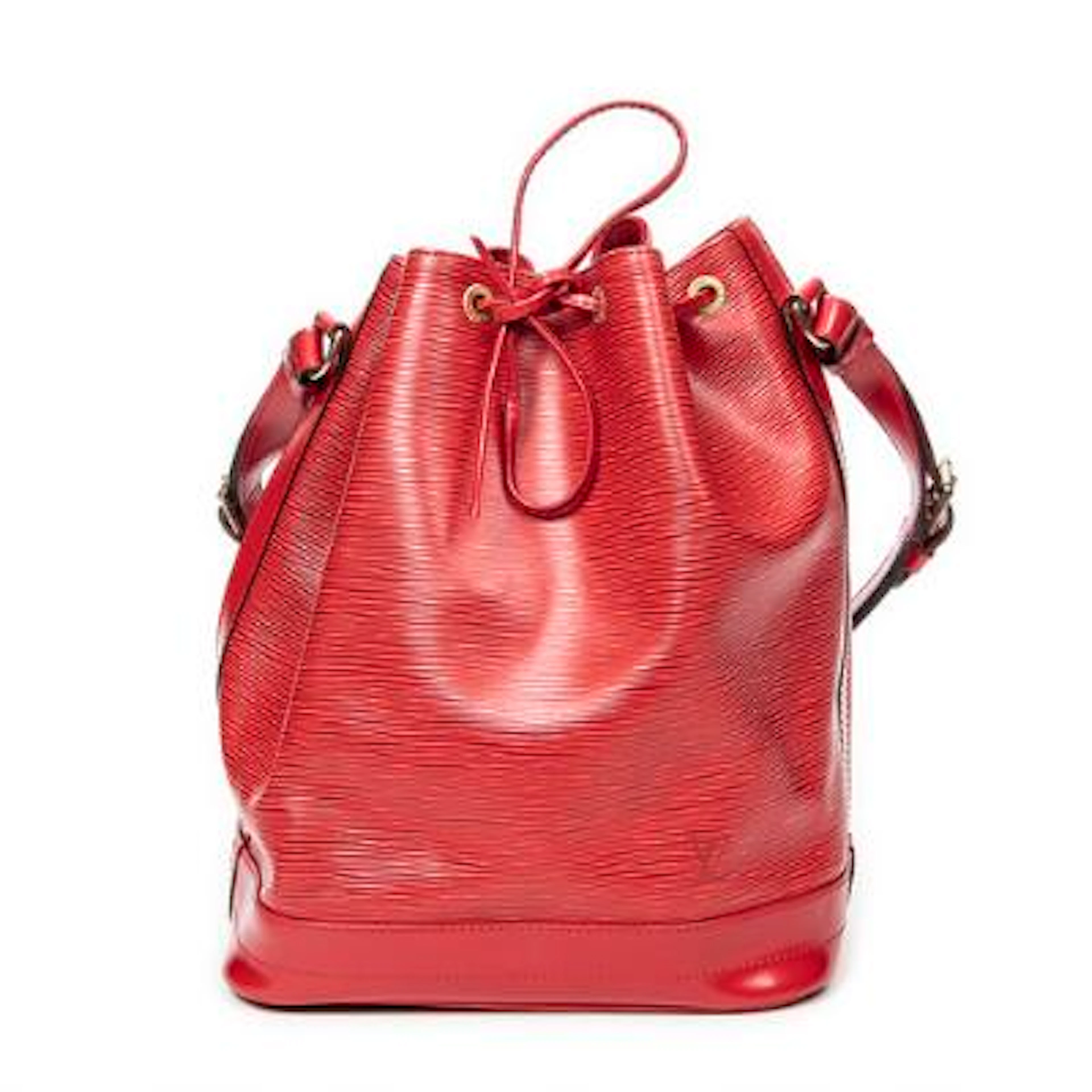 Louis Vuitton: A "Noe" bag in red Epi-leather with gold-toned hardware.