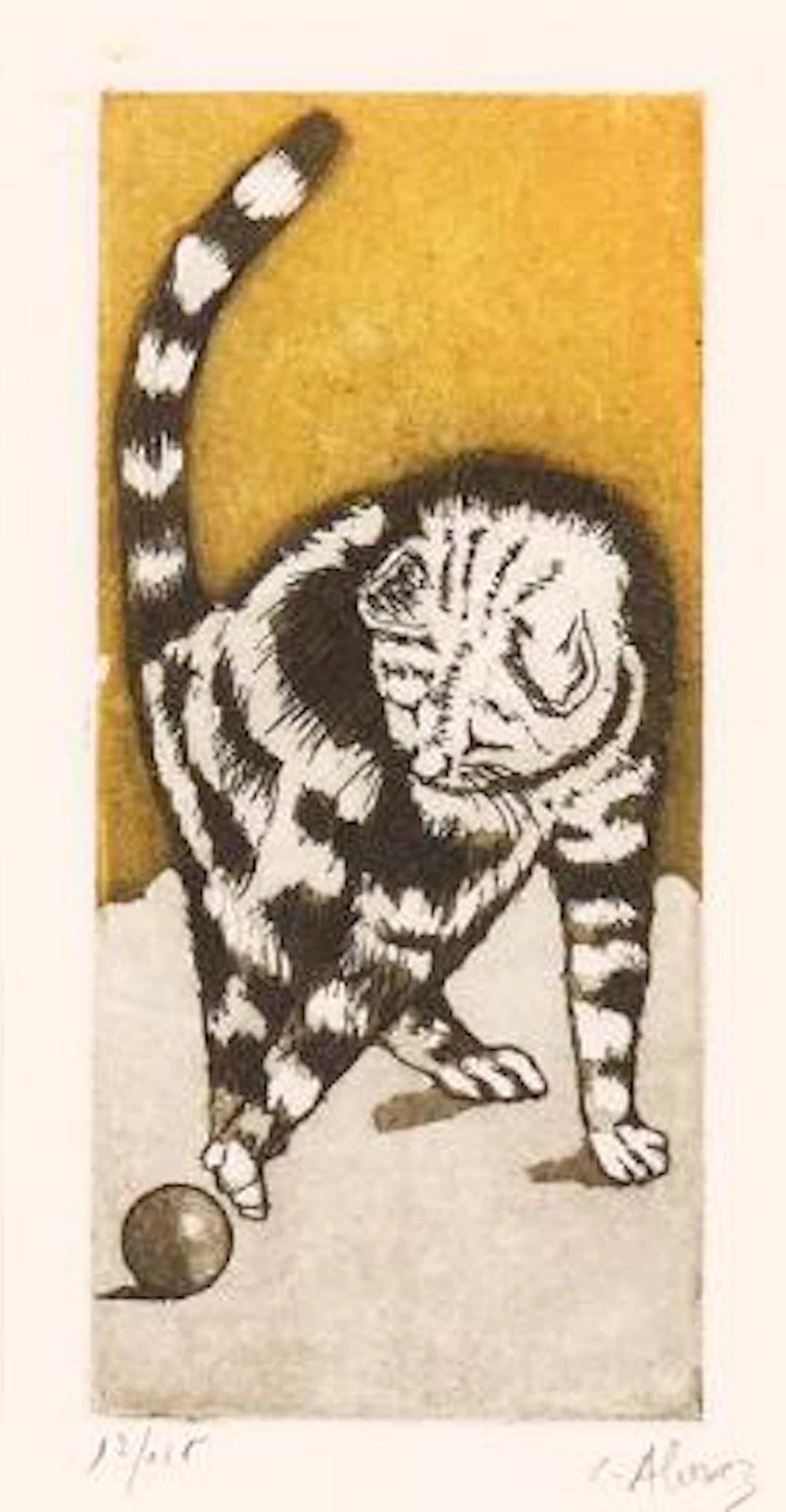 C. Alvarez: Kitten playing with a ball. Inscribed C. Alvarez, 12/125.