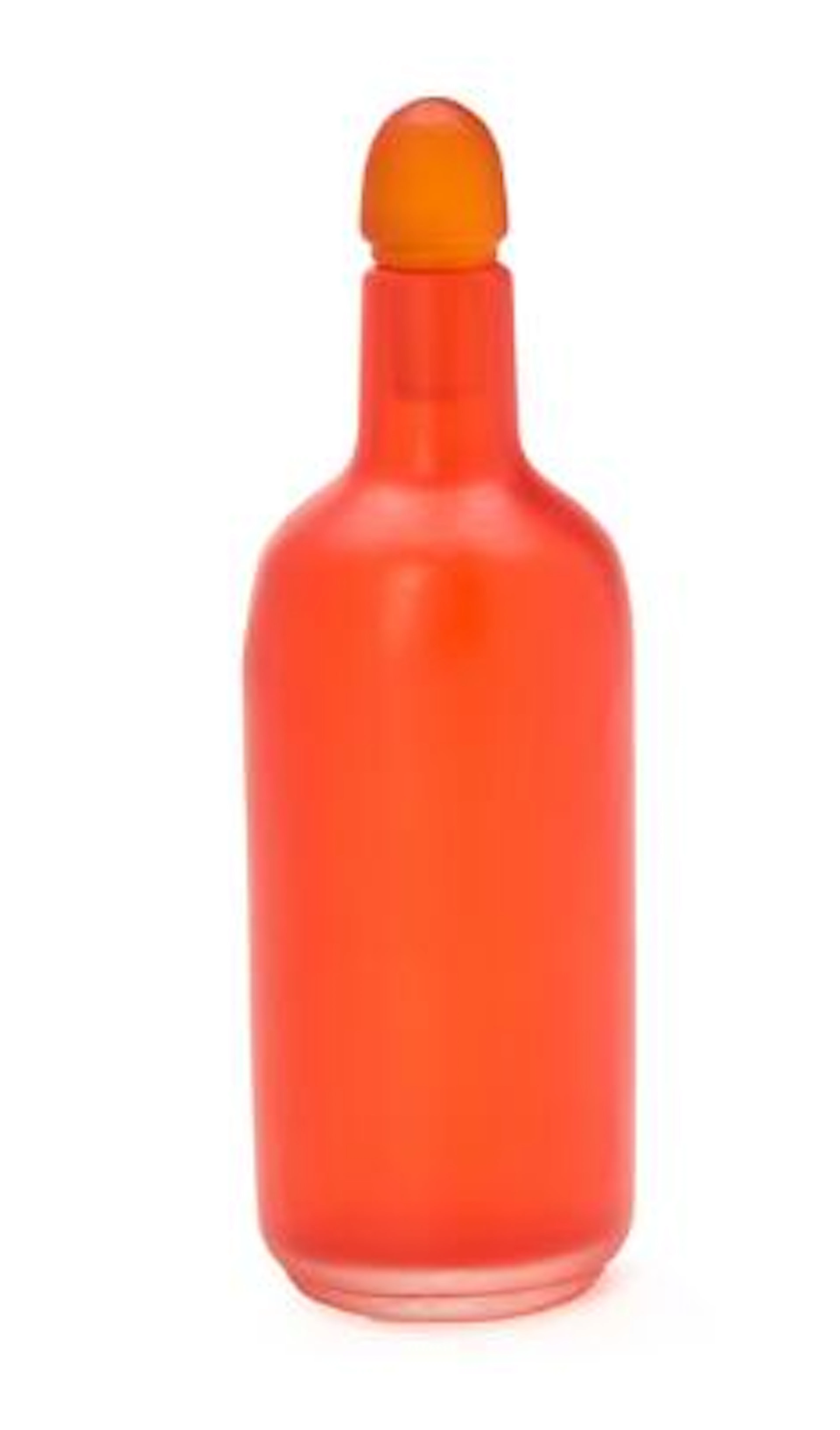 Paolo Venini: "Velati". Red glass bottle with orange stopper. Made