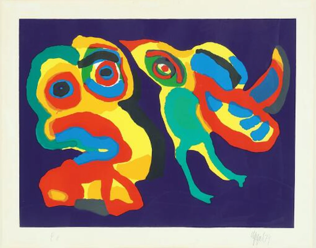 Karel Appel: "She is back again". Signed Appel 74, E.A. Lithograph