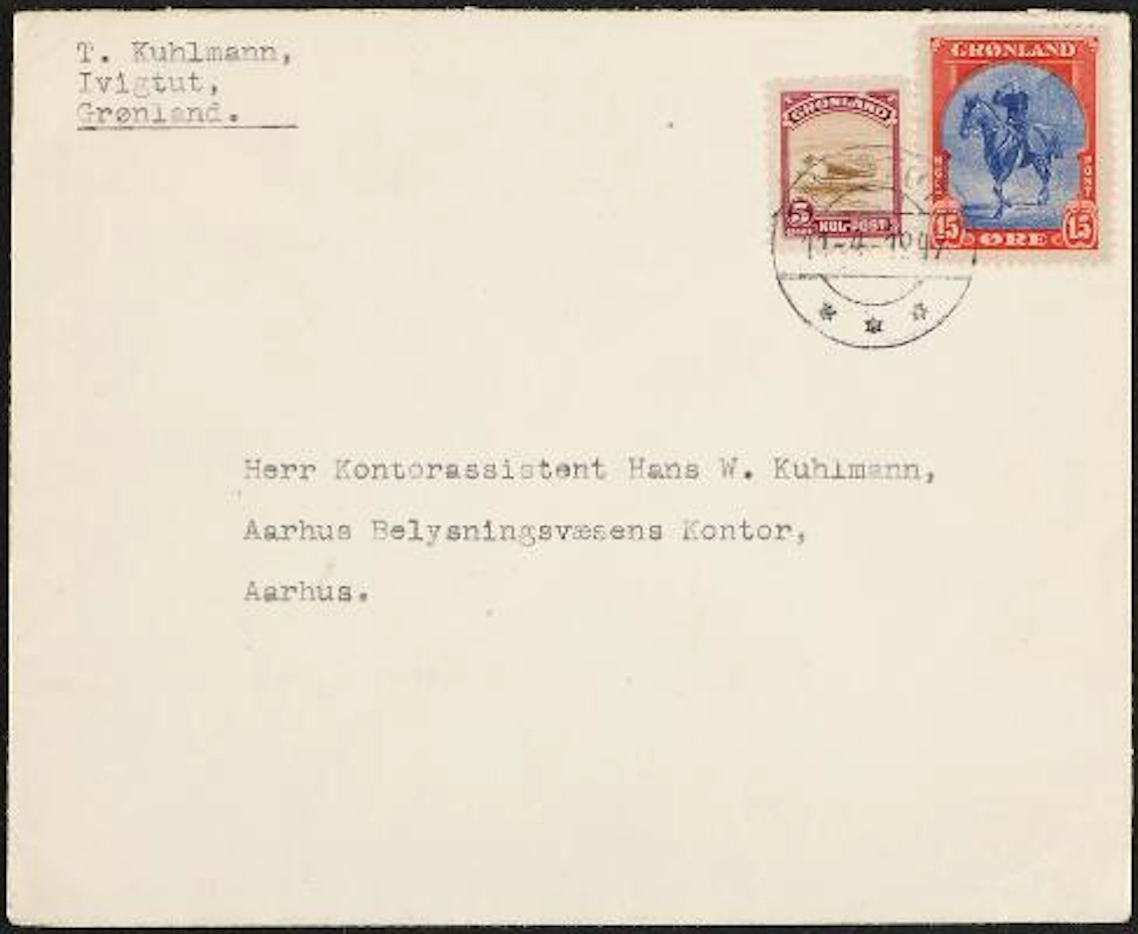 Greenland. 1945. American issue. 5 Øre and 15 Øre on scarce commercial