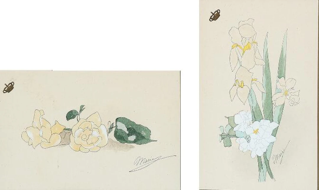 Prinsesse Marie af Danmark: Two flower compositions. Signed in print